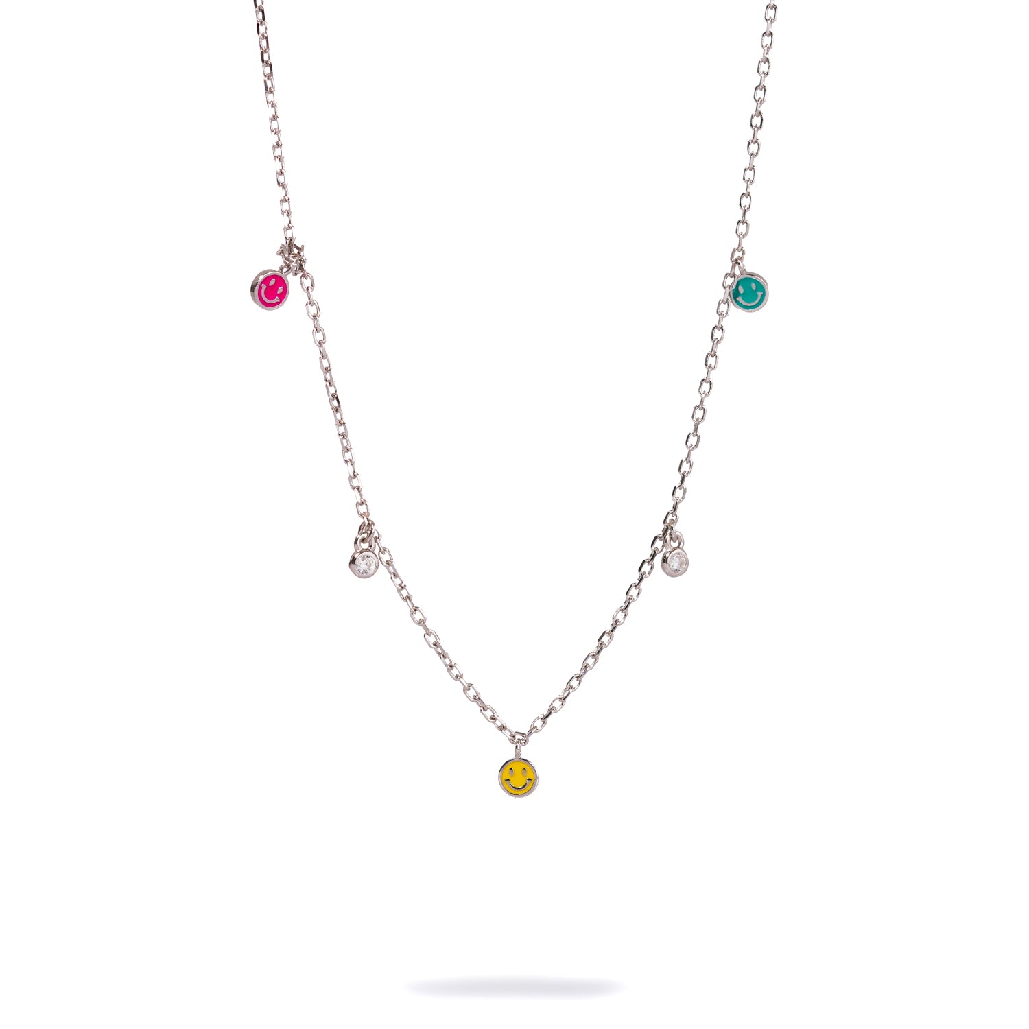 Rainbow Smiley Face Silver & Diamond Choker Necklace - Silver