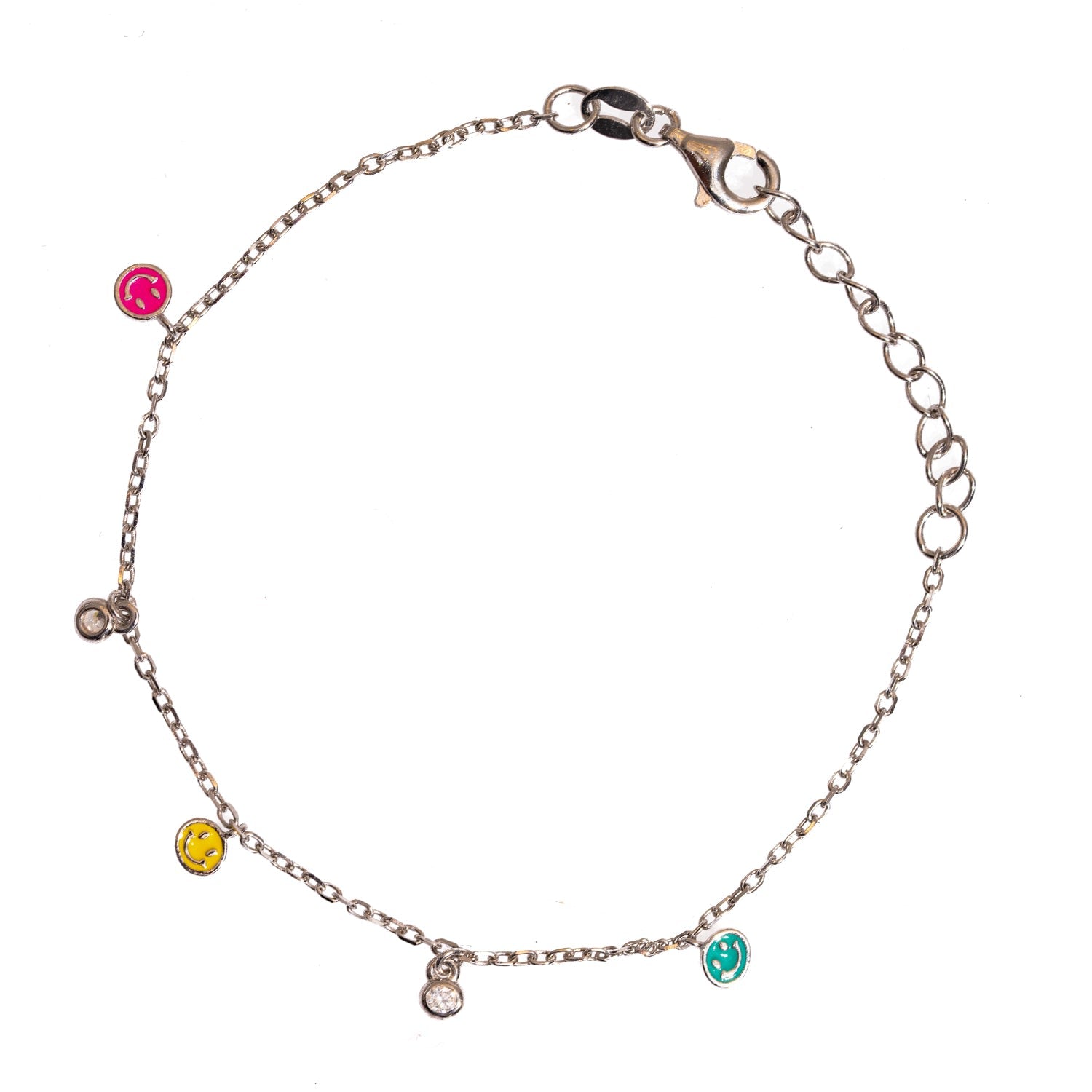 Rainbow Smiley Face Sterling Silver & Diamond Bracelet - Silver