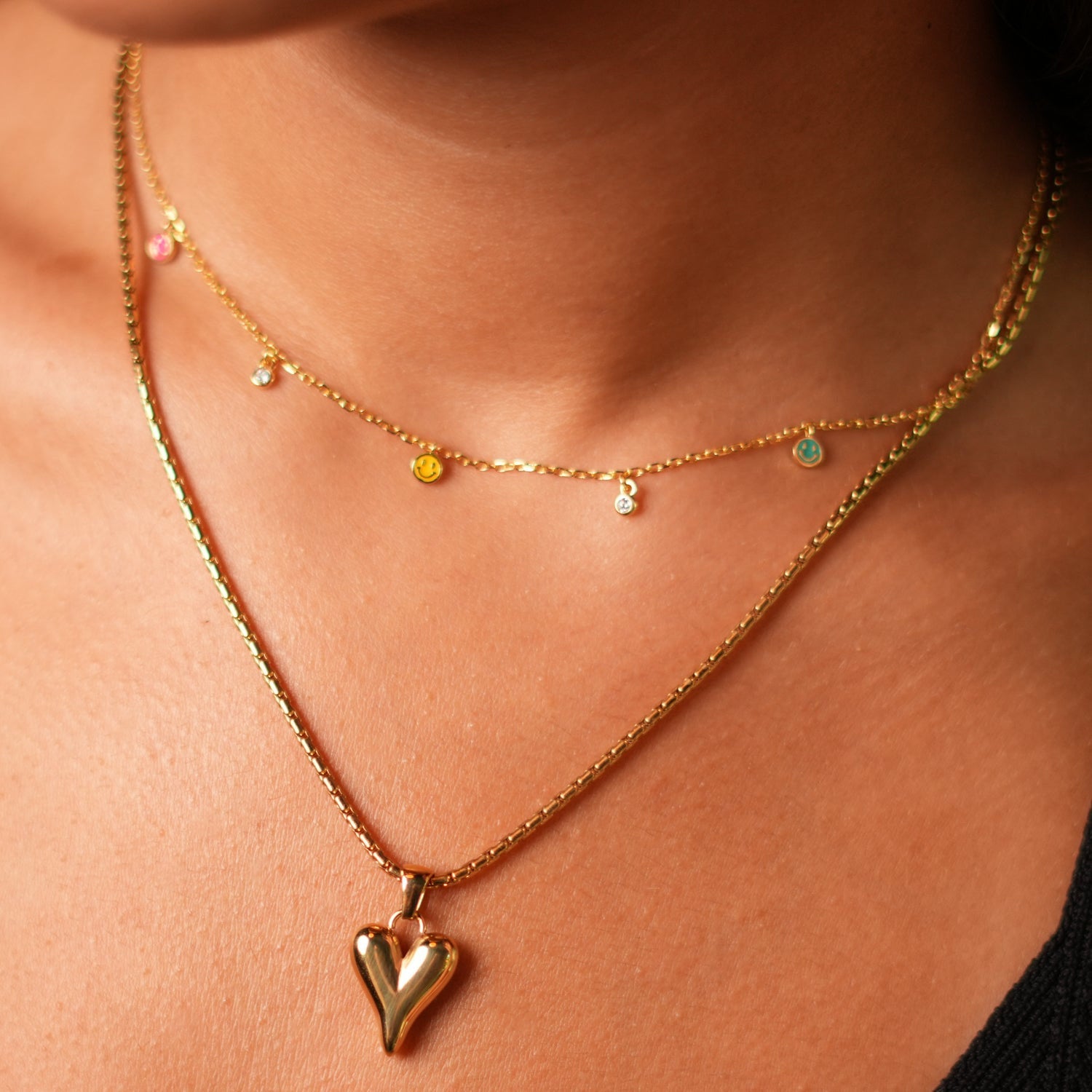 Rainbow Smiley Face Sterling Silver & Diamond Choker Necklace - Gold