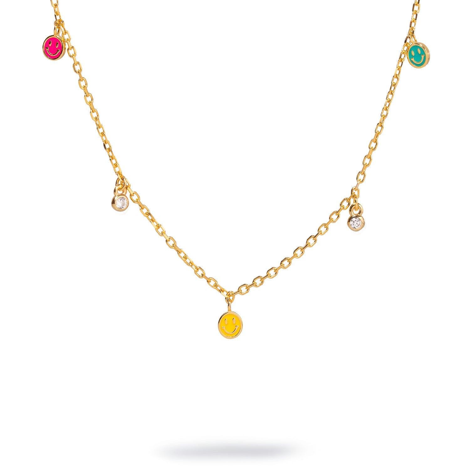 Rainbow Smiley Face Sterling Silver & Diamond Choker Necklace - Gold