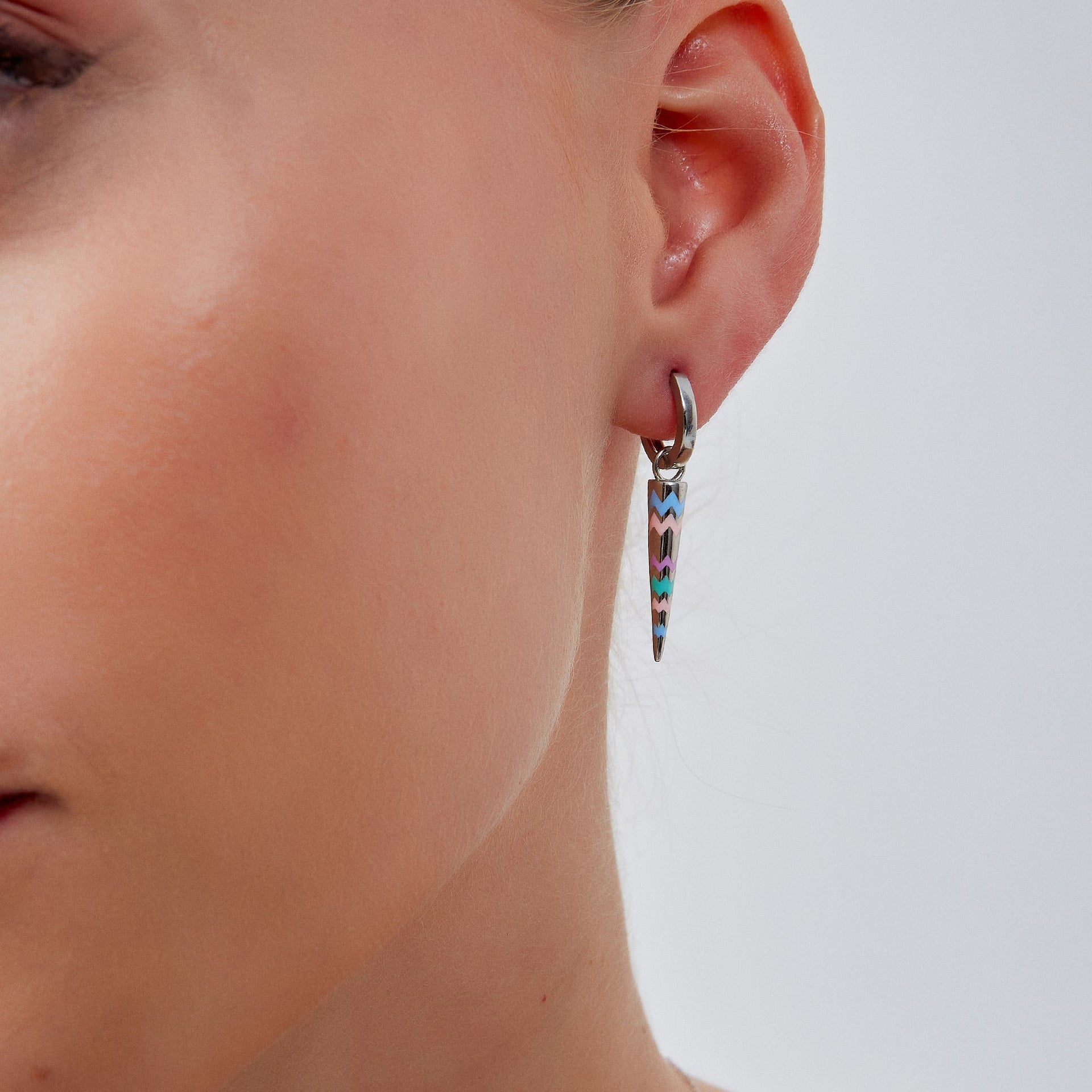Rainbow Spike Sterling Silver Drop Hoop Earrings