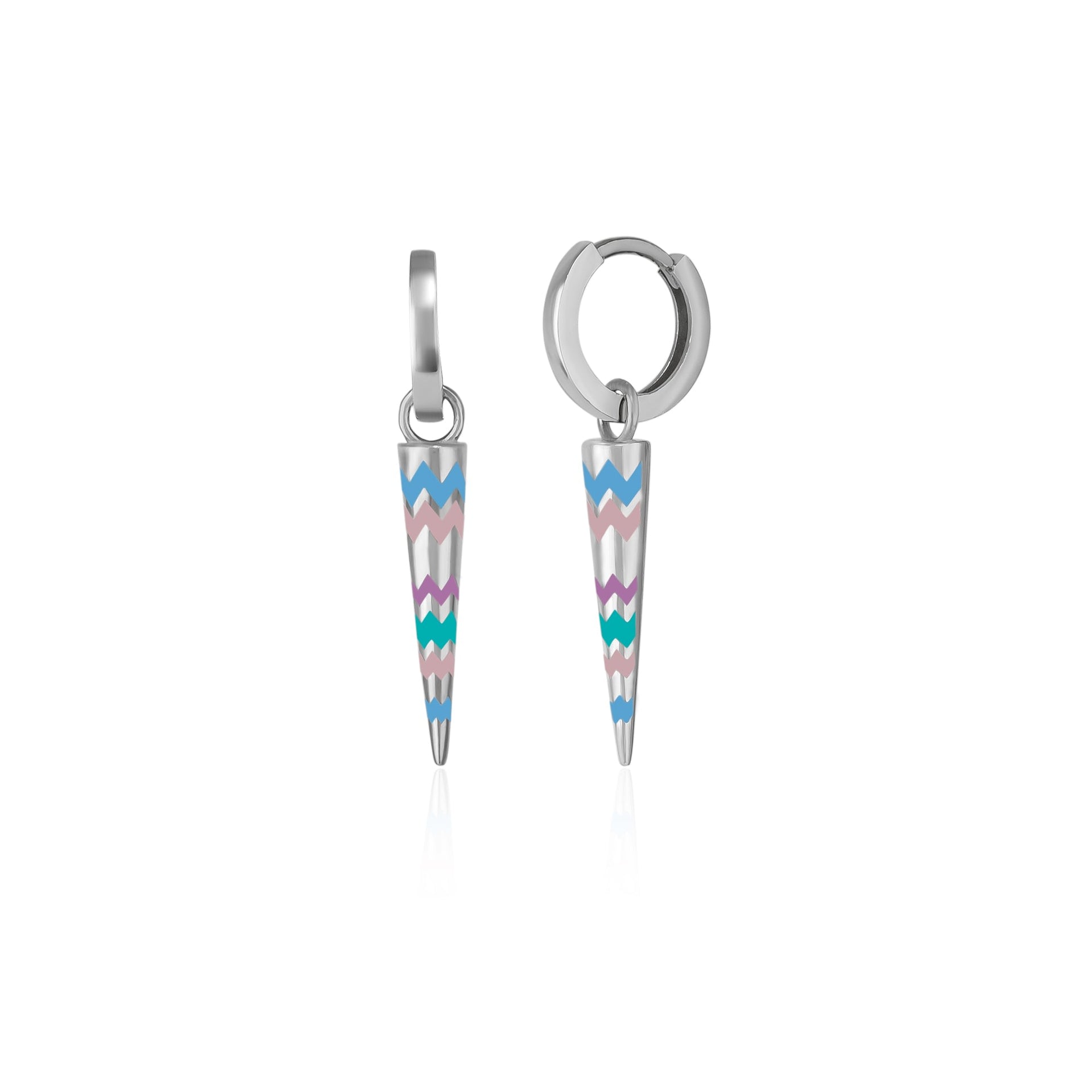 Rainbow Spike Sterling Silver Drop Hoop Earrings