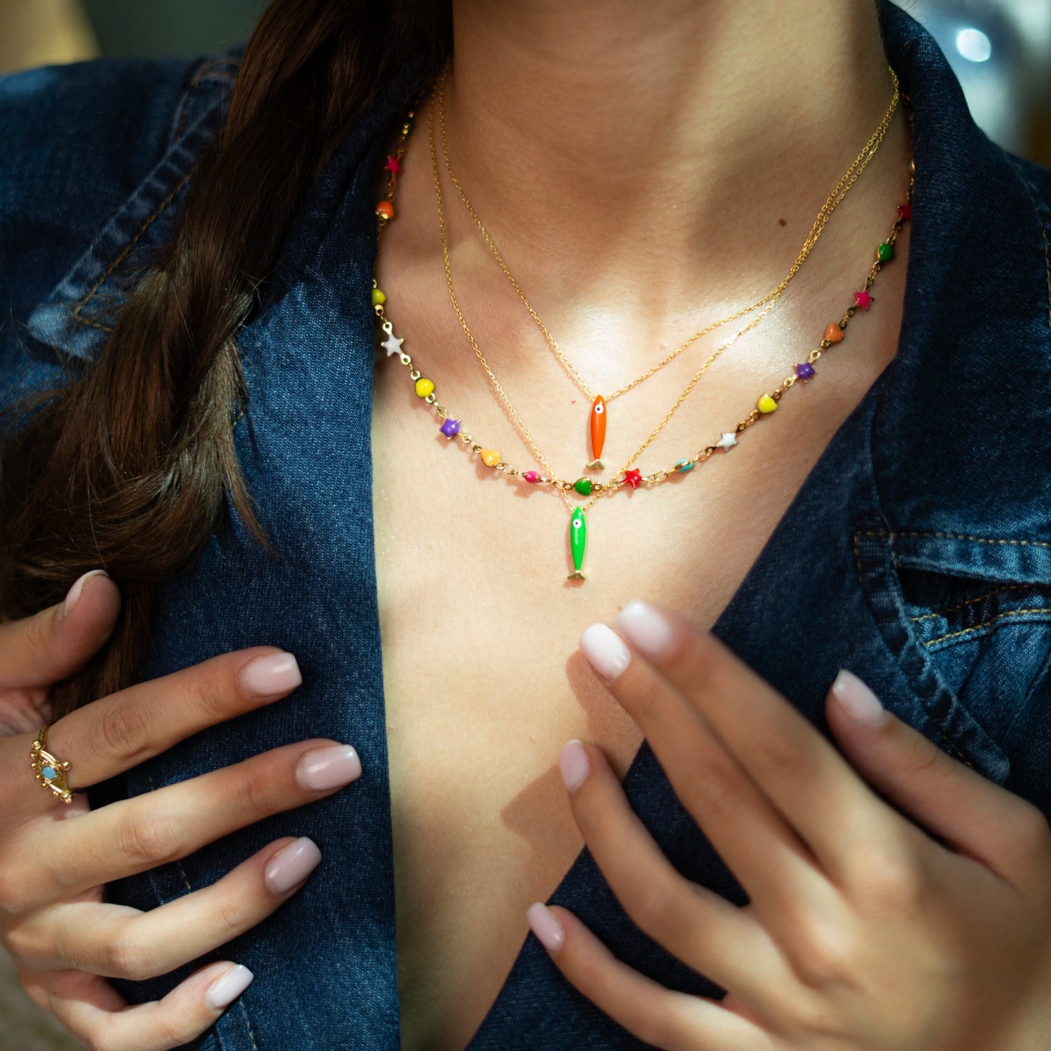 Rainbow Stars & Hearts Choker Necklace - Multicolor
