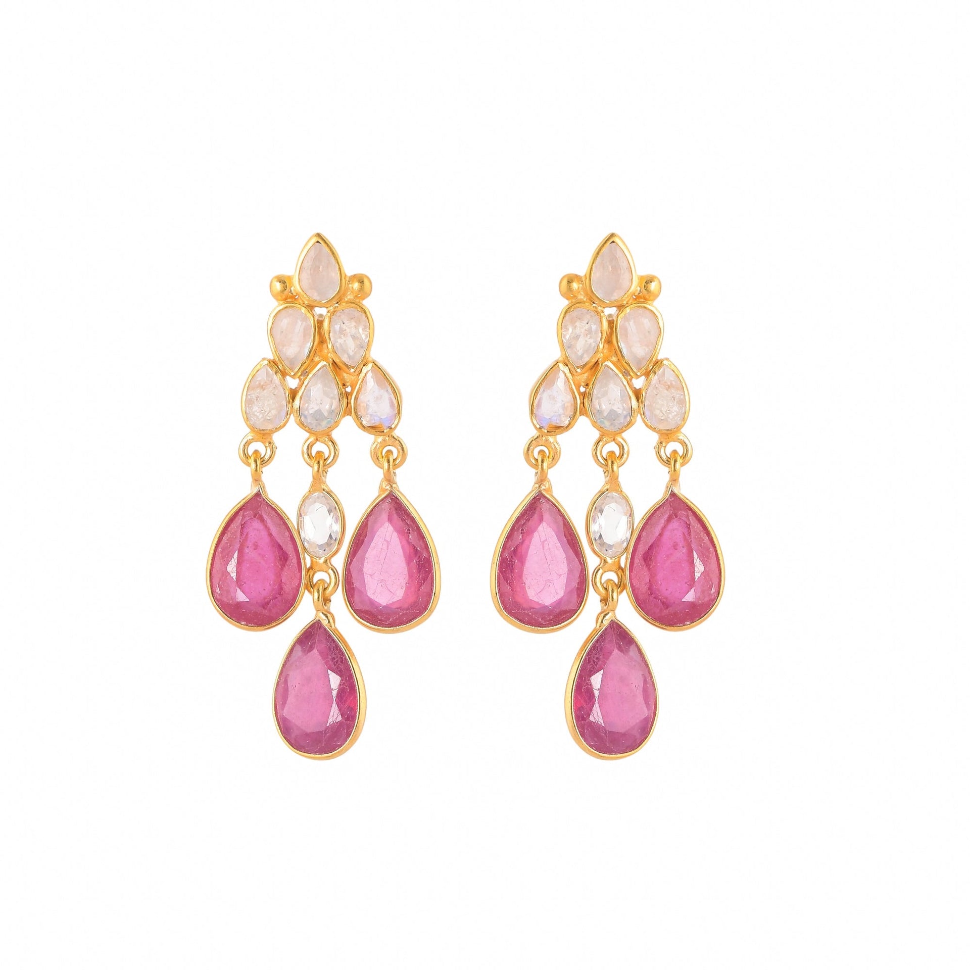 Rani Cocktail Drops - Rainbow Moonstone & Rubies