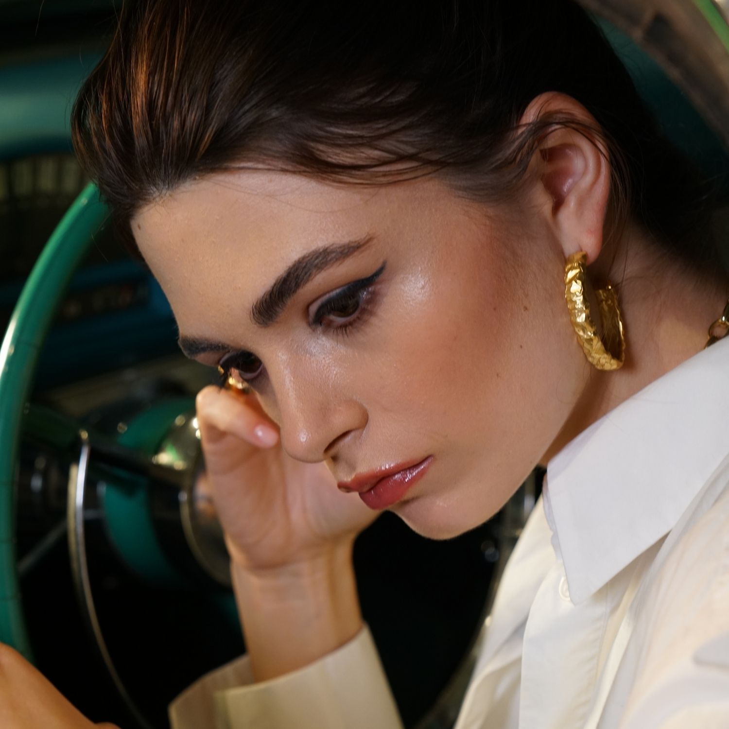 Rara Amorphous Half Oval Gold Earrings