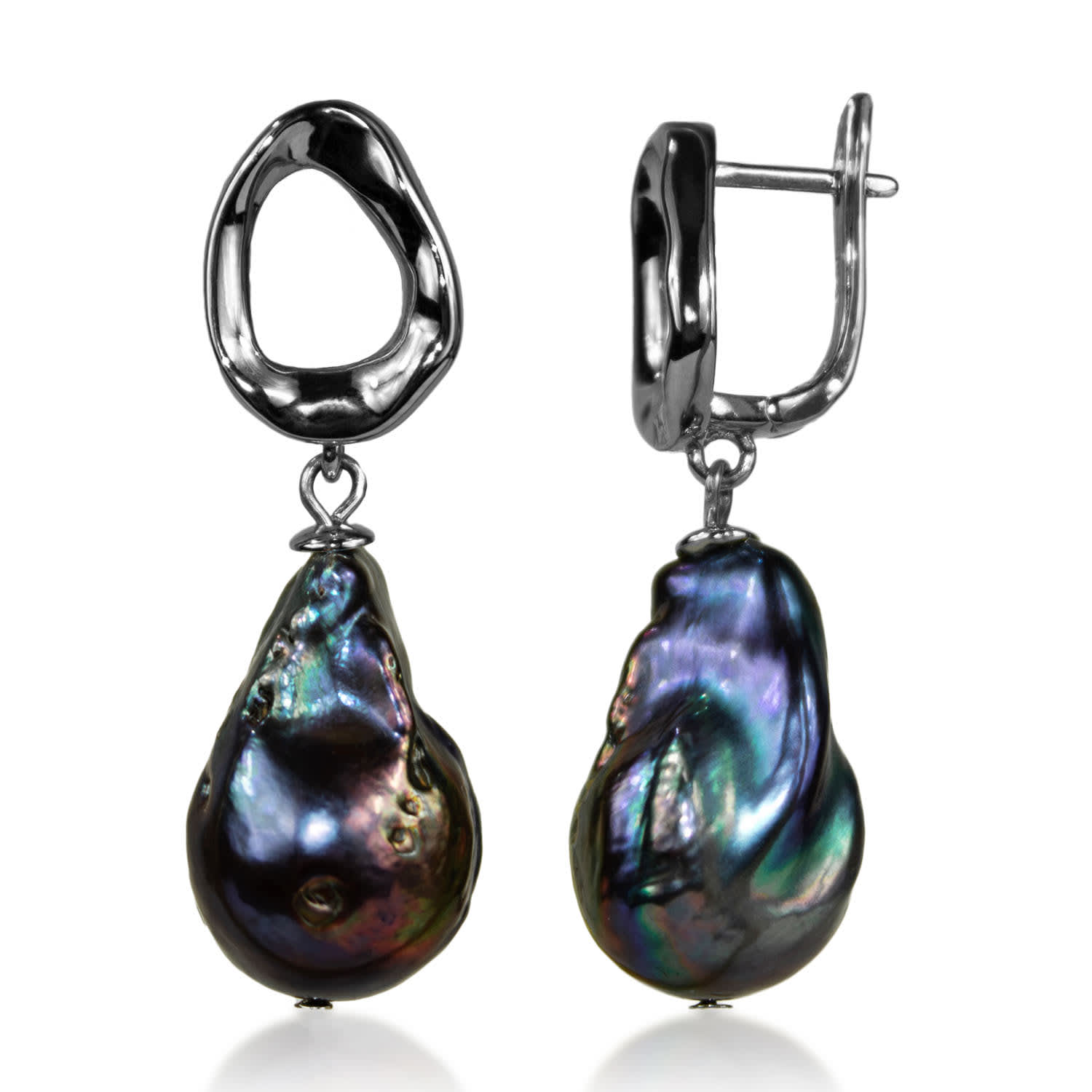 Rare Black Baroque Pearl Drop Earrings
