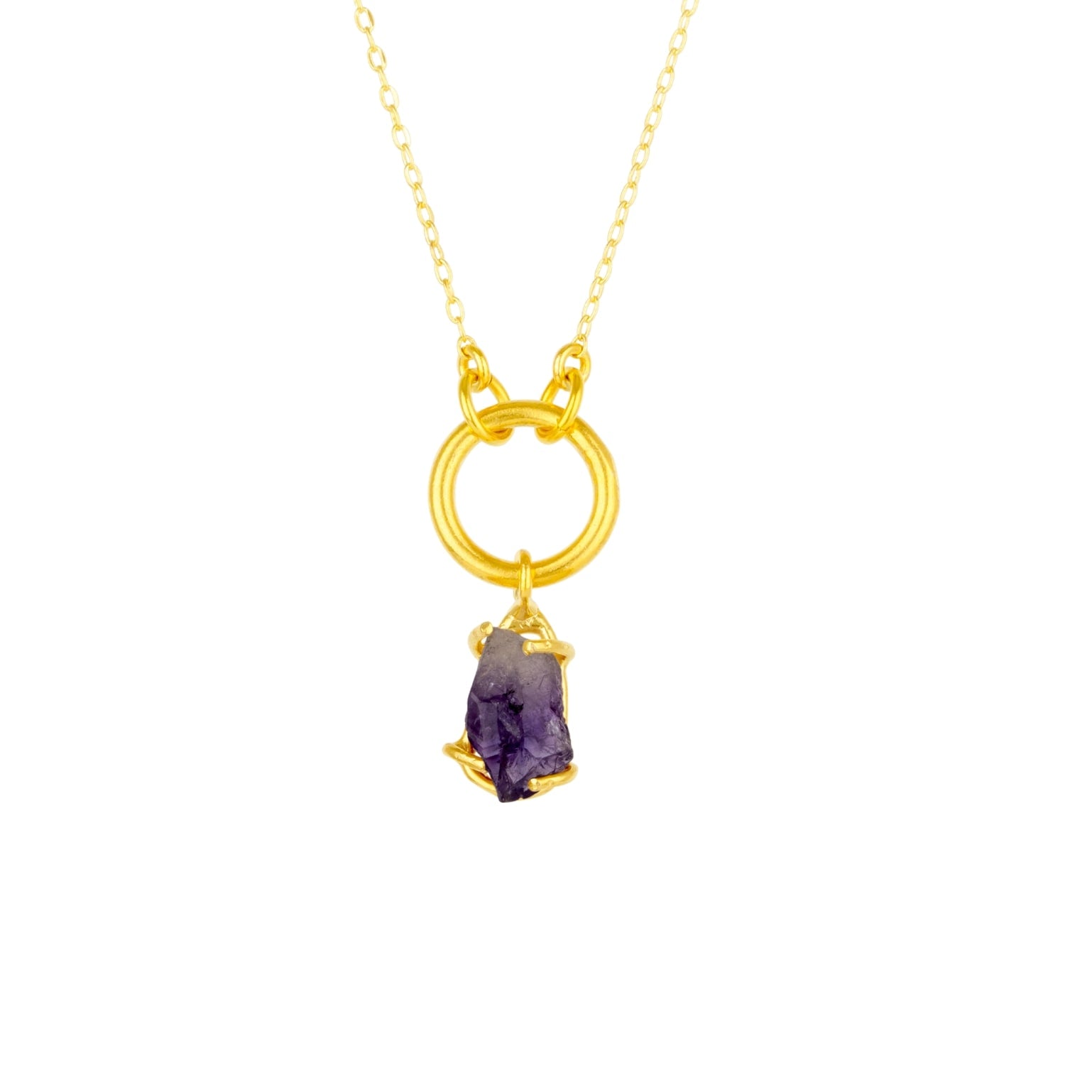 Raw Amethyst Gemstone Pendant Chain Link Gold Necklace