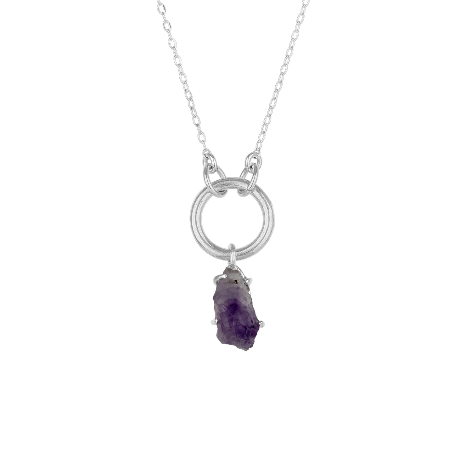 Raw Amethyst Gemstone Pendant Chain Link Silver Necklace