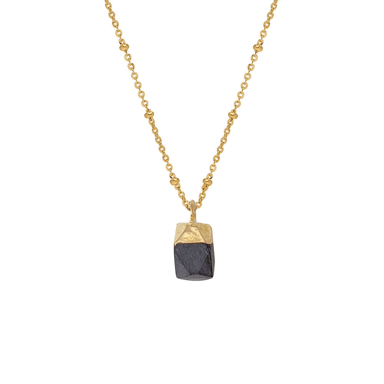 Raw Black Onyx Pendant On A Short Satellite Chain