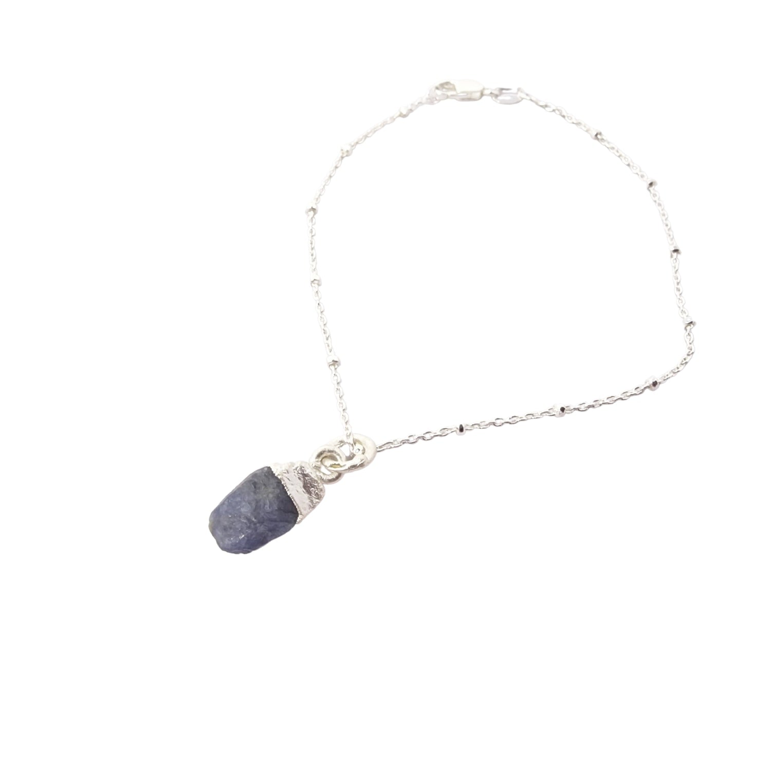 Raw Blue Sapphire September Birthstone Sterling Silver Bracelet