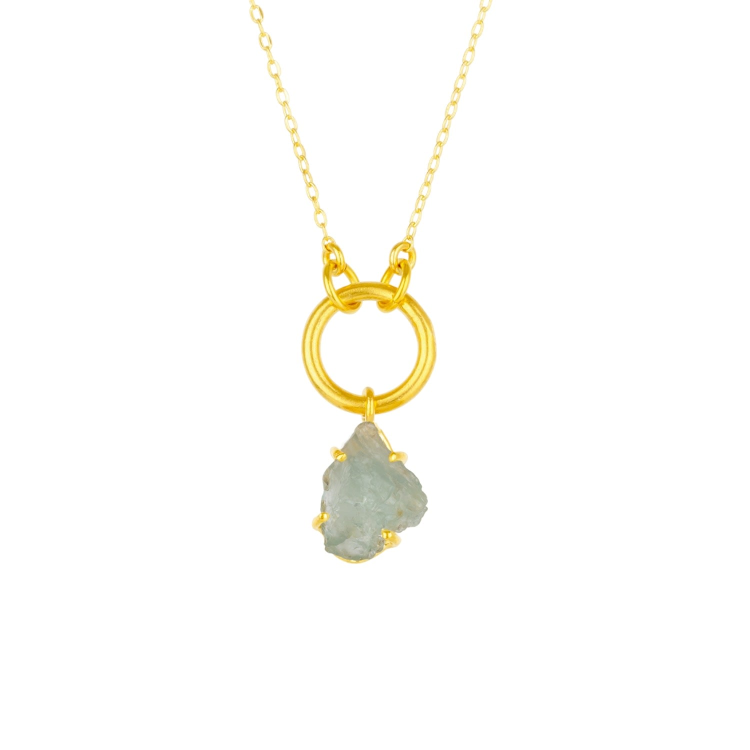 Raw Chalcedony Gemstone Pendant Chain Link Gold Necklace