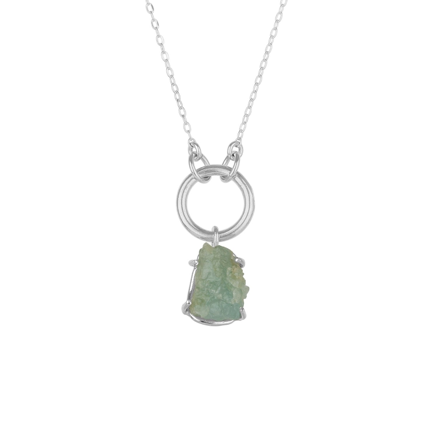 Raw Chalcedony Gemstone Pendant Chain Link Silver Necklace