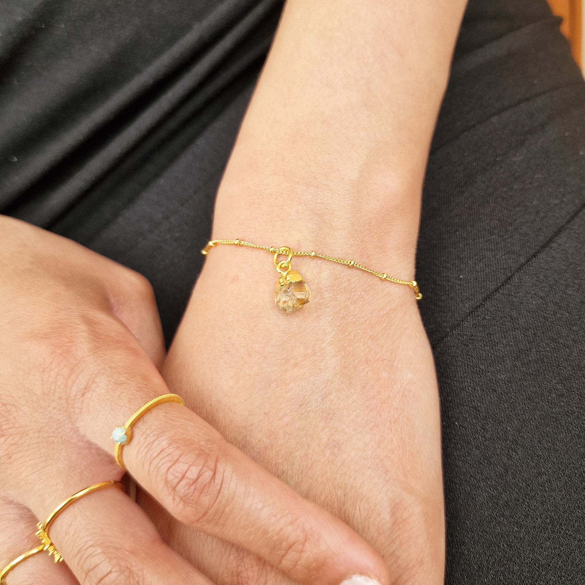 Raw Citrine November Birthstone Fine Satellite Crystal Bracelet