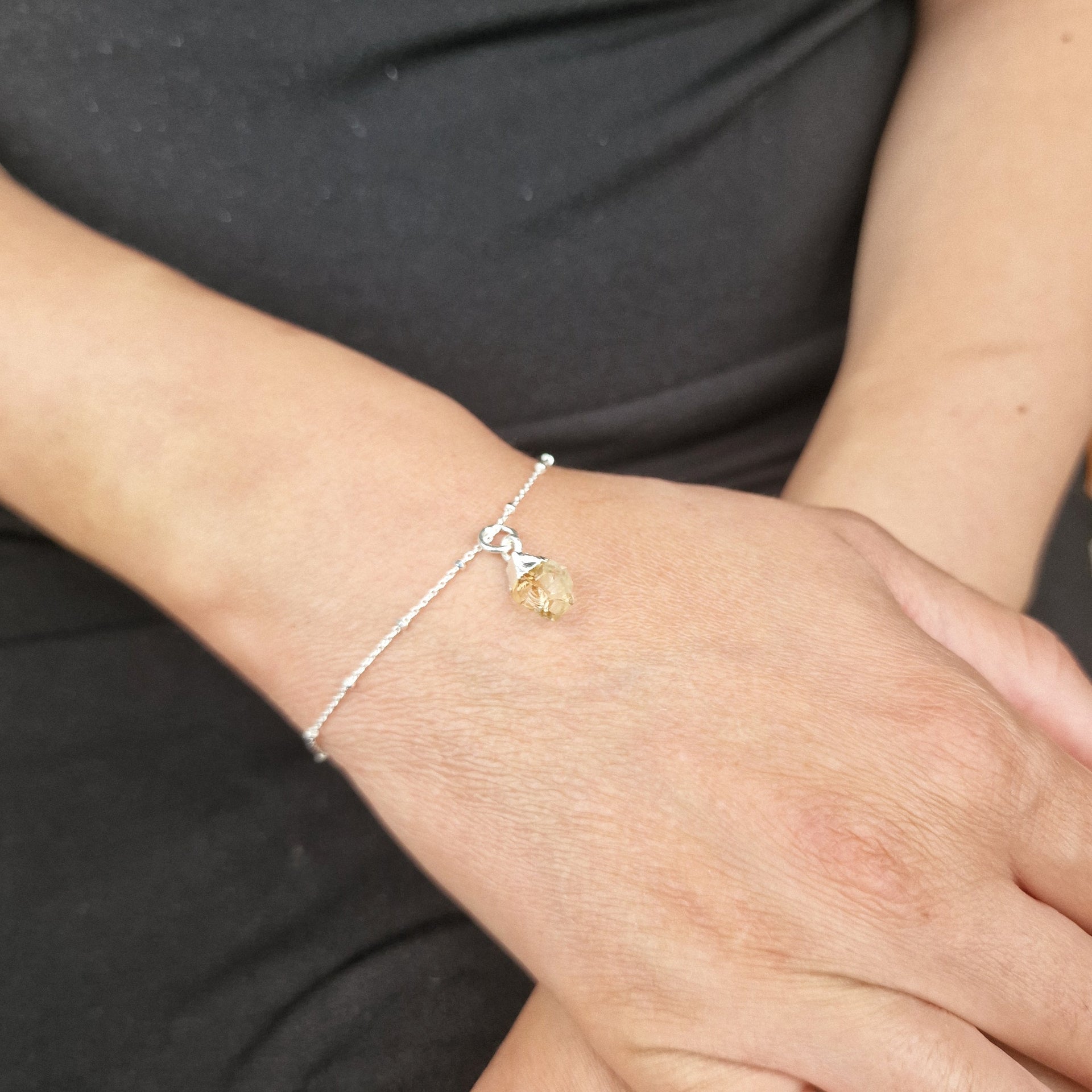 Raw Citrine November Birthstone Sterling Silver Fine Bracelet