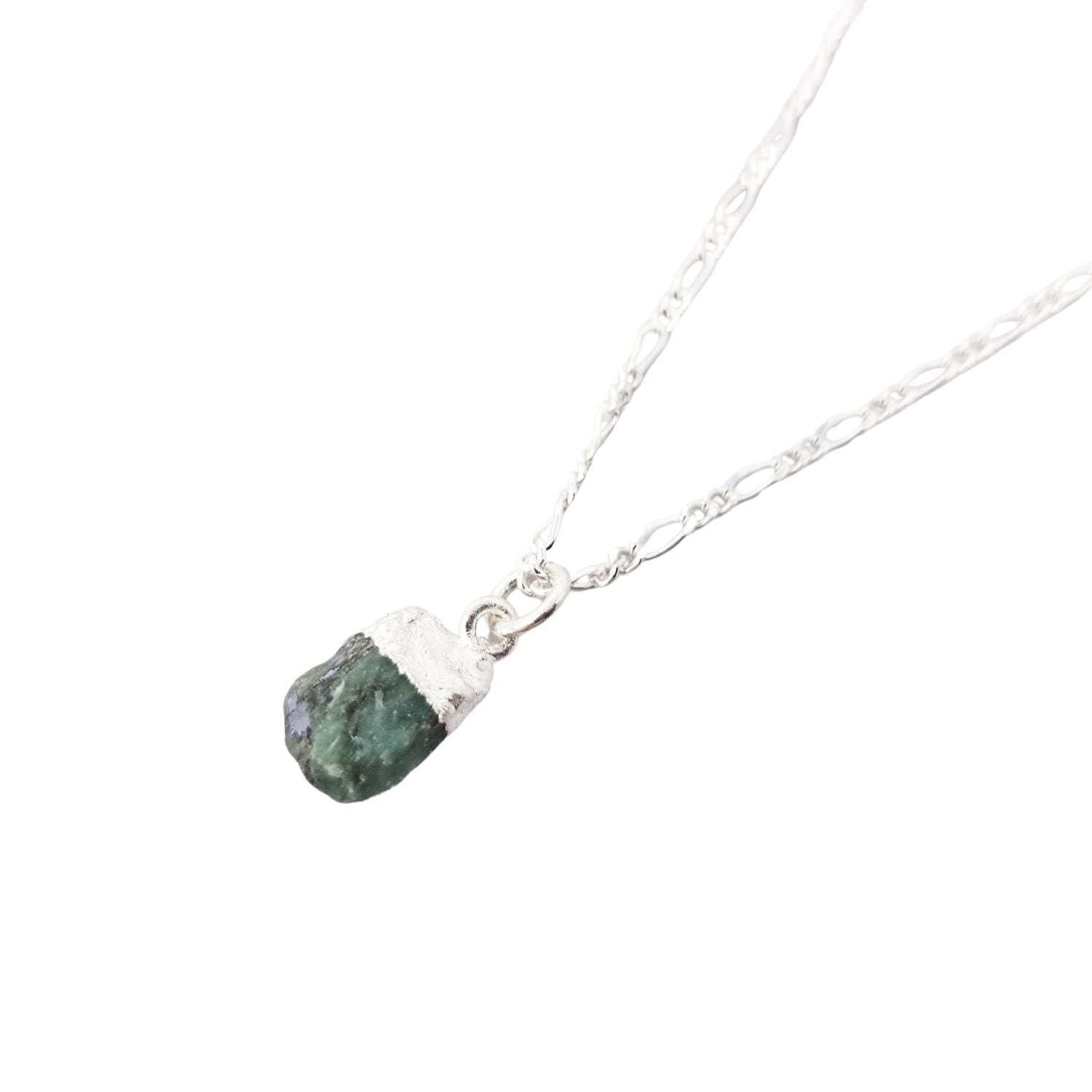 Raw Emerald Sterling Silver May Birthstone Necklace