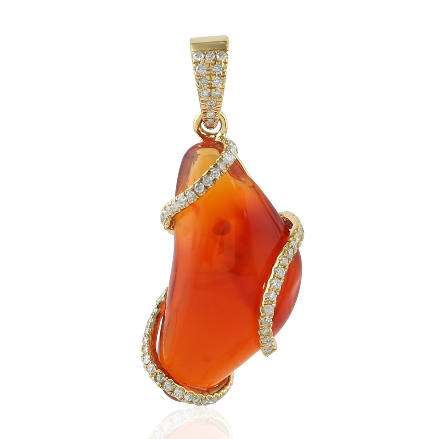 Raw Fire Opal & Pave Diamond Designer Pendant In Gold – Artisanal Fine Jewelry