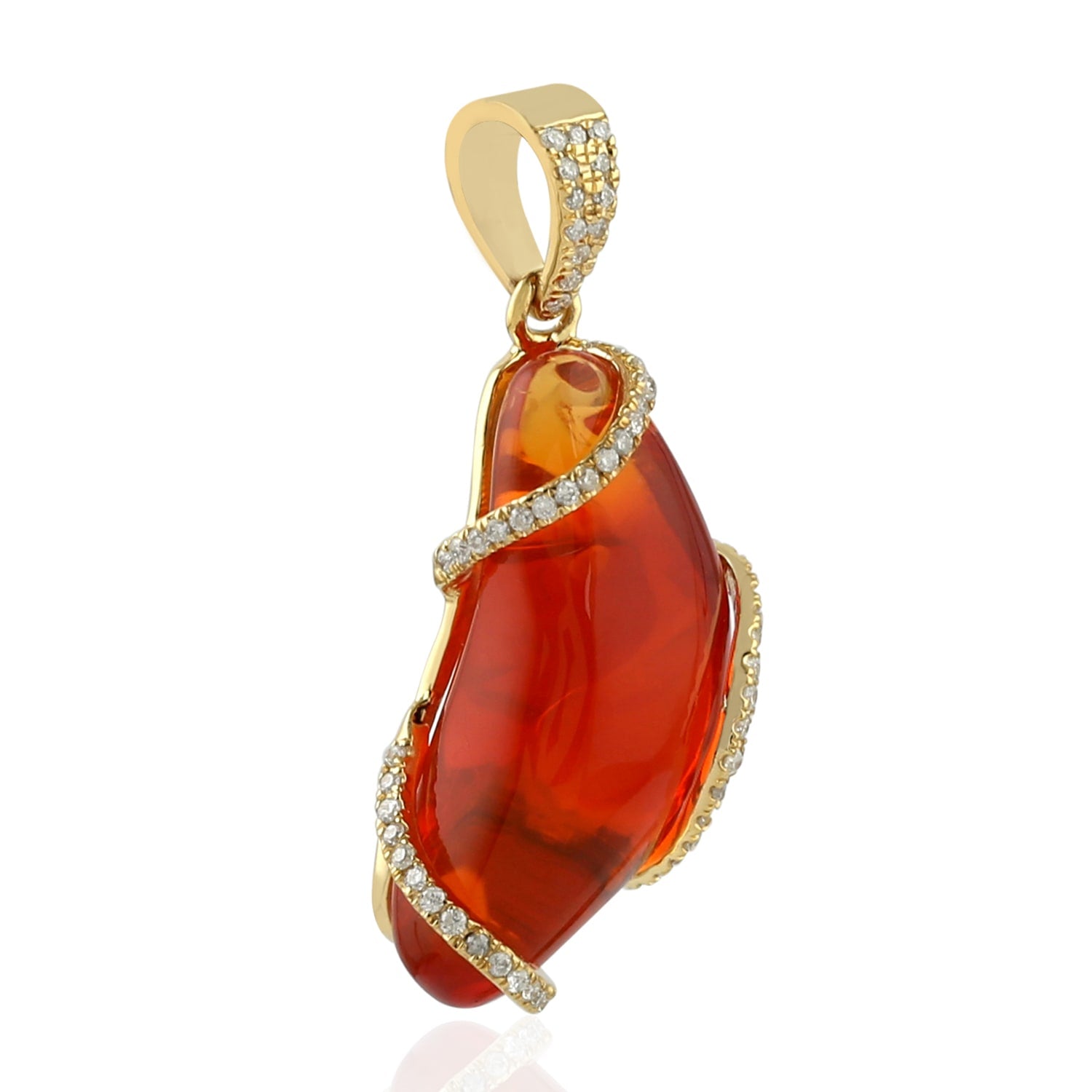 Raw Fire Opal & Pave Diamond Designer Pendant In Gold – Artisanal Fine Jewelry