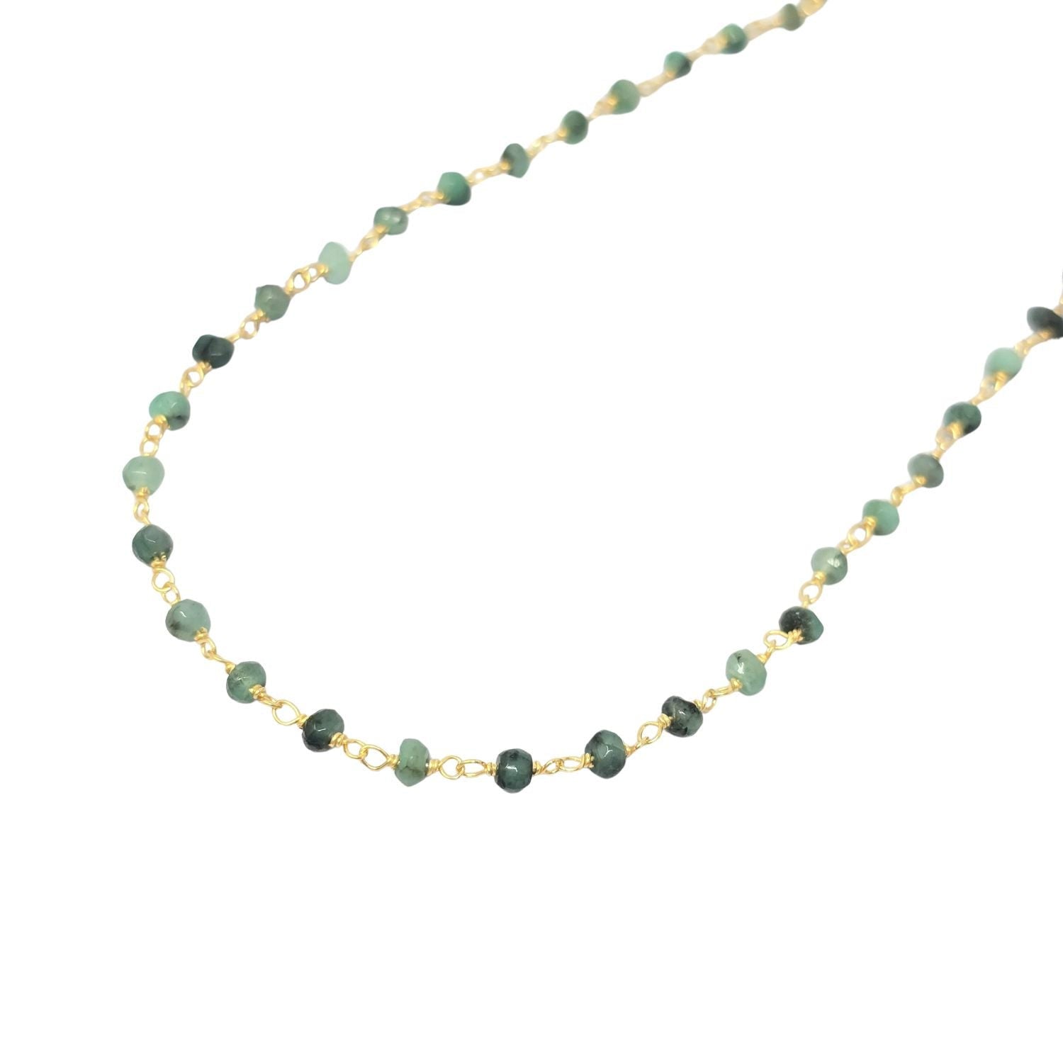 Raw Green Emerald Beaded Delicate Gold Plated Necklace