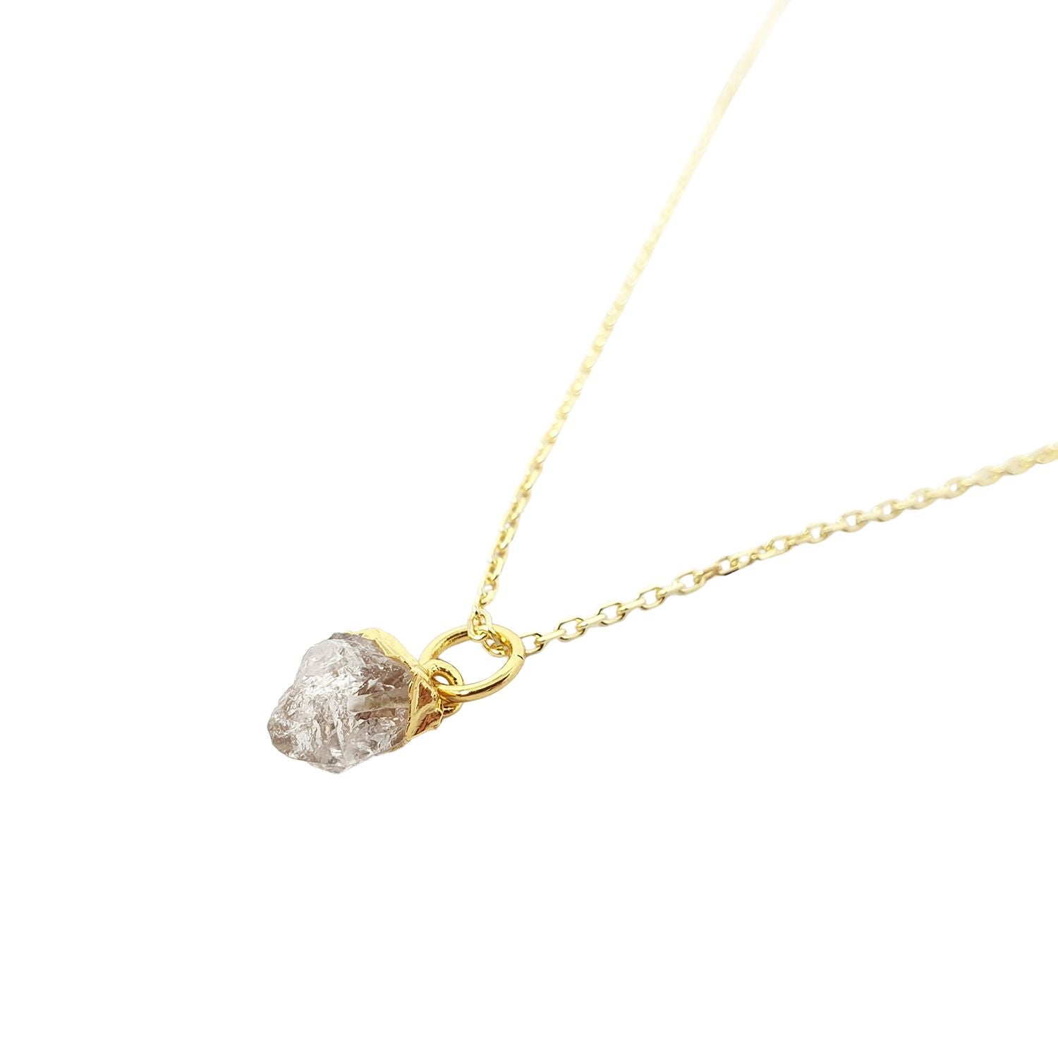 Raw Herkimer Diamond Gold Plated April Birthstone Necklace