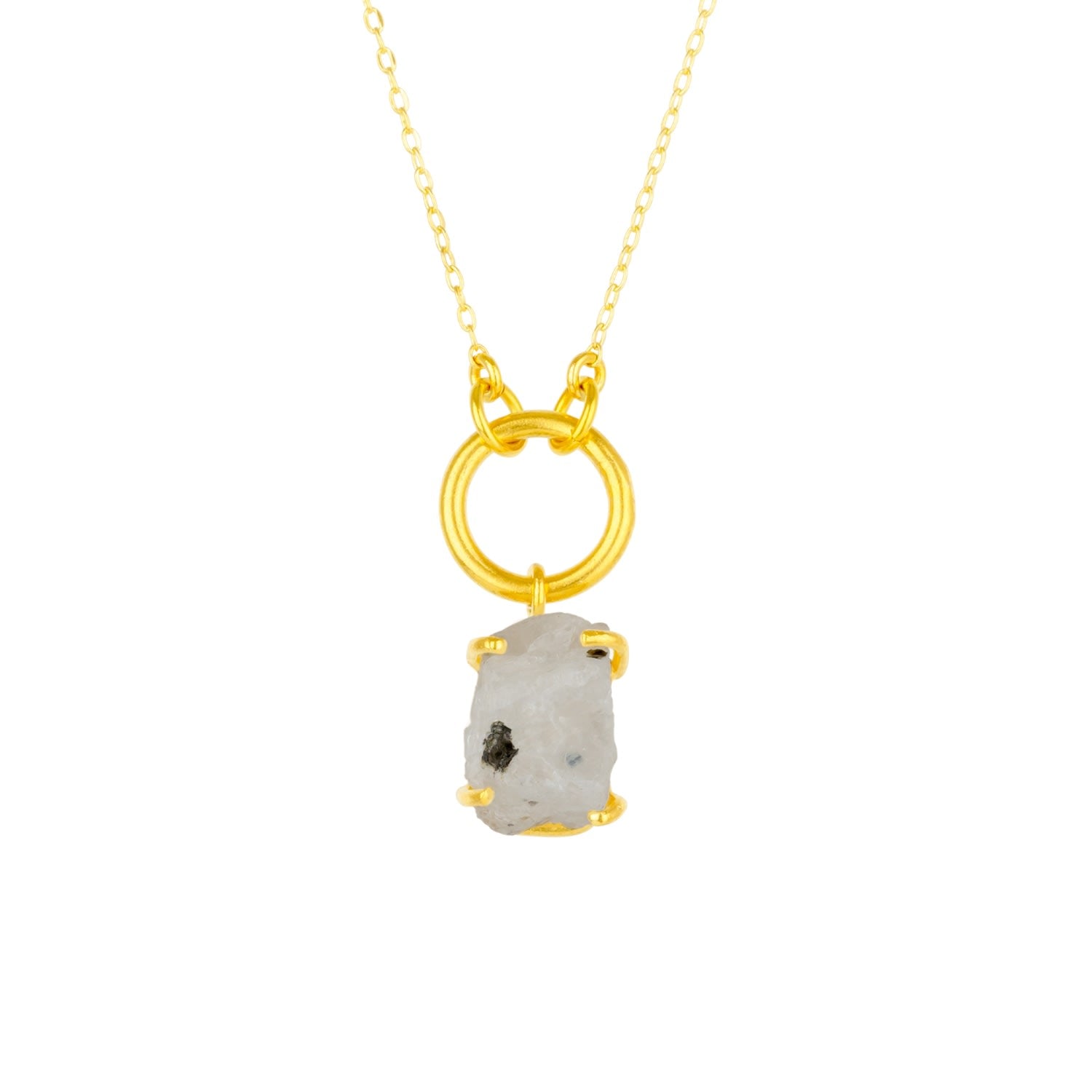 Raw Moonstone Gemstone Pendant Chain Link Gold Necklace