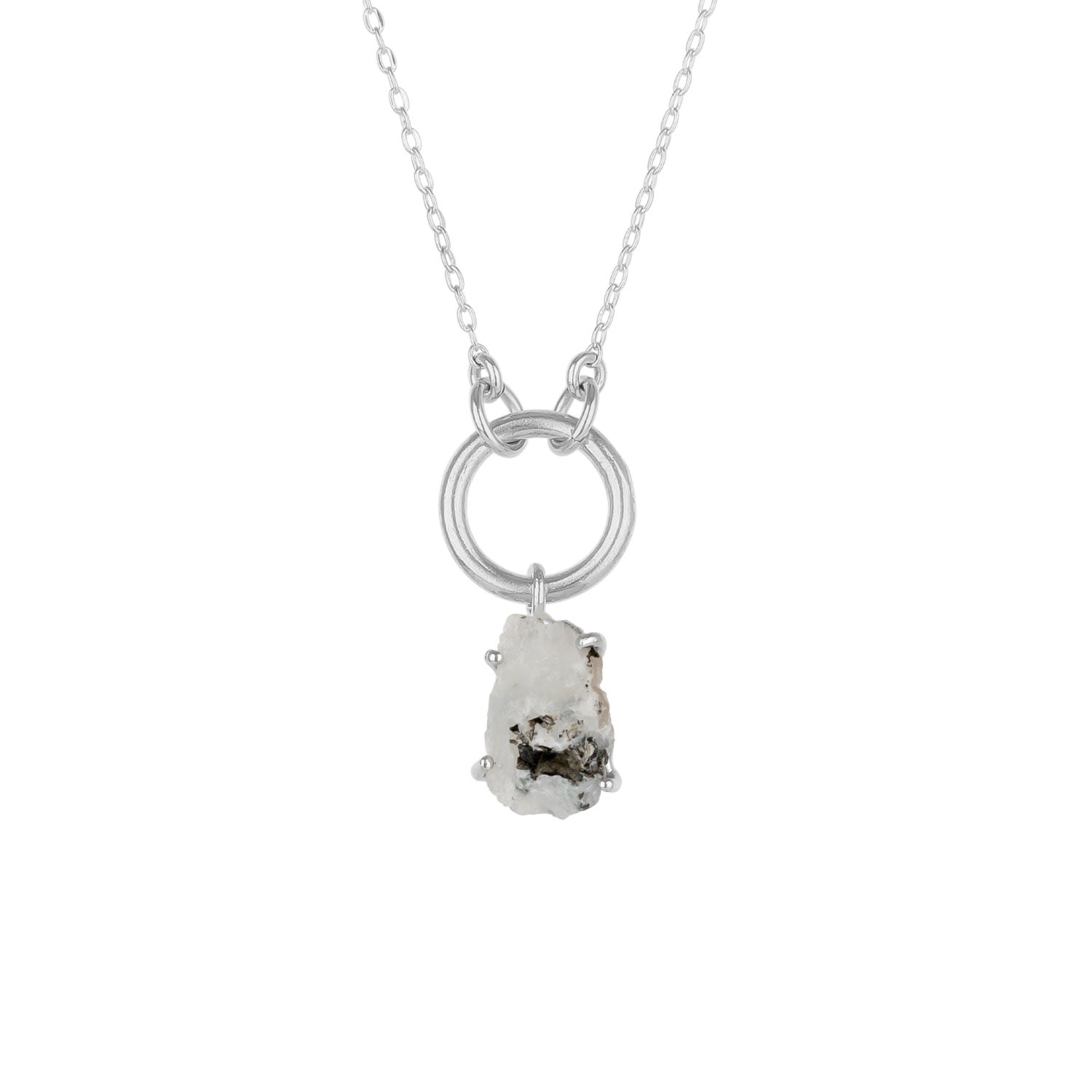 Raw Moonstone Gemstone Pendant Chain Link Silver Necklace