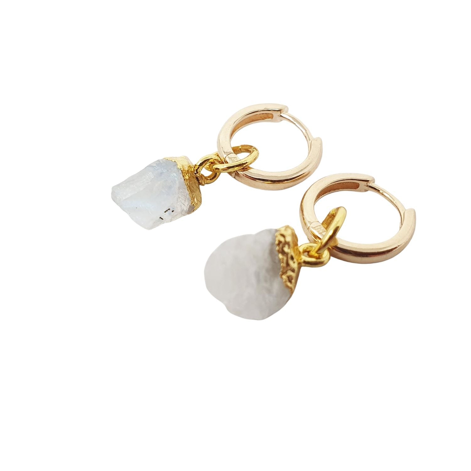 Raw Moonstone June Birthstone Gold Plated Huggies