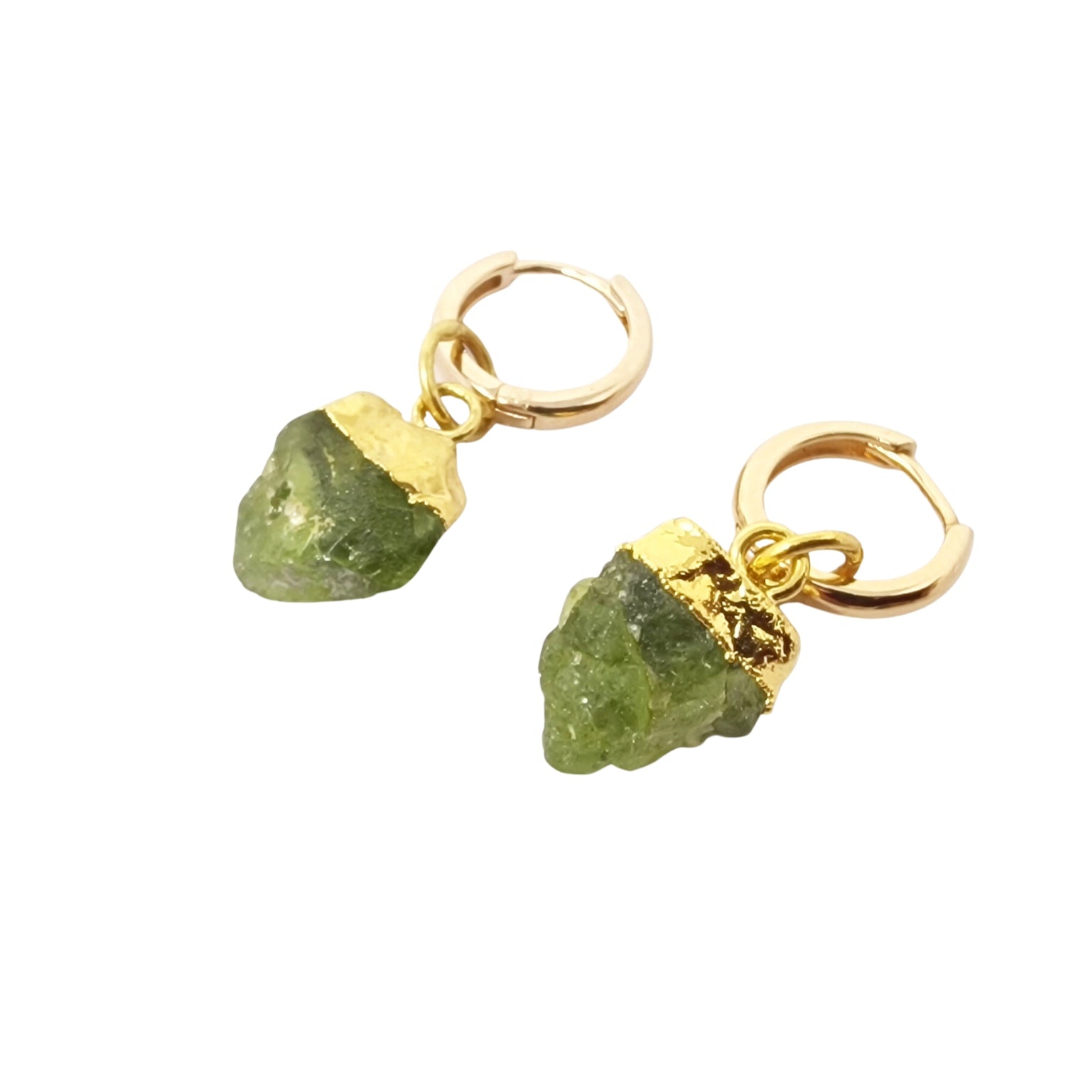 Raw Peridot August Birthstone Gold Plated Huggies