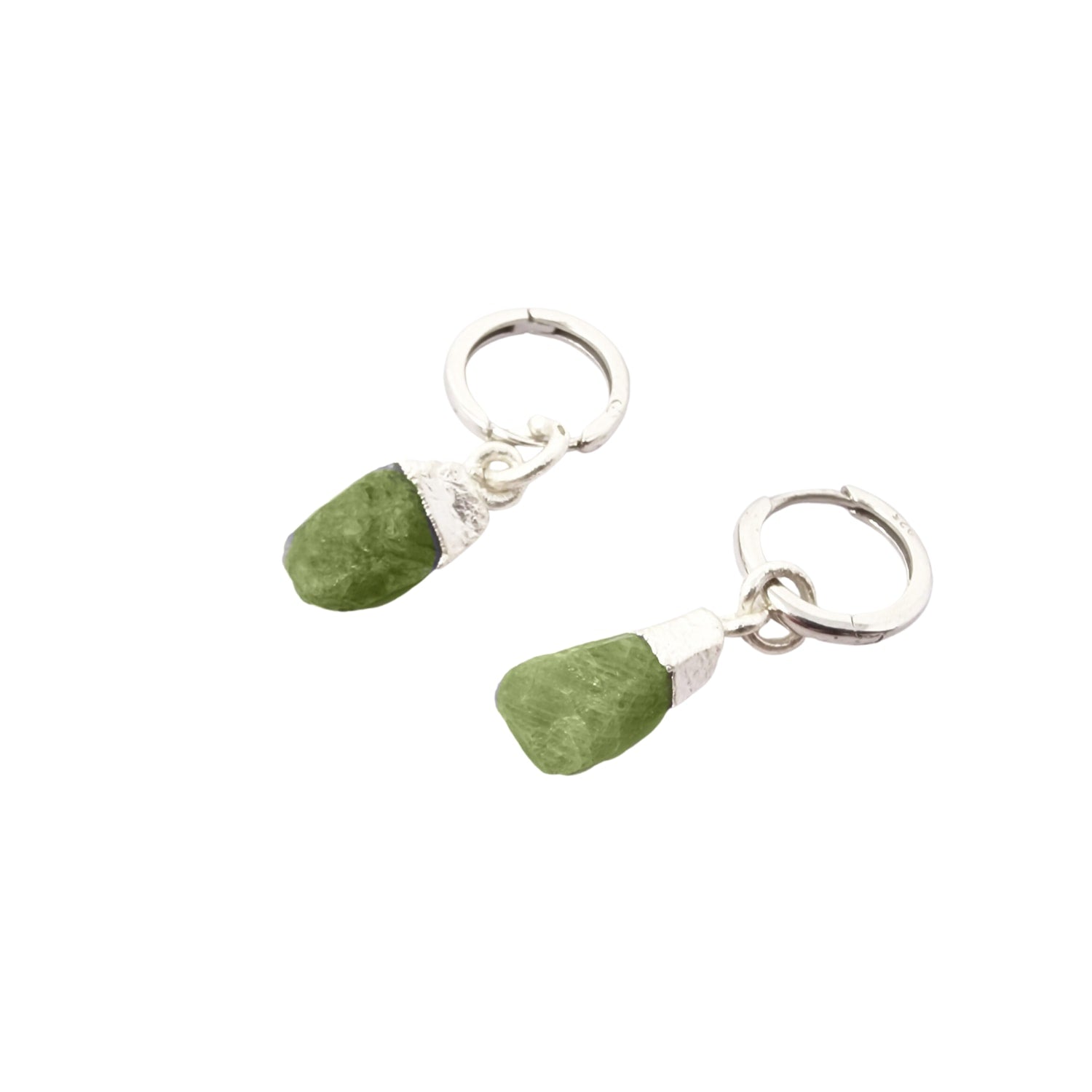 Raw Peridot Sterling Silver August Birthstone Crystal Small Round Huggies