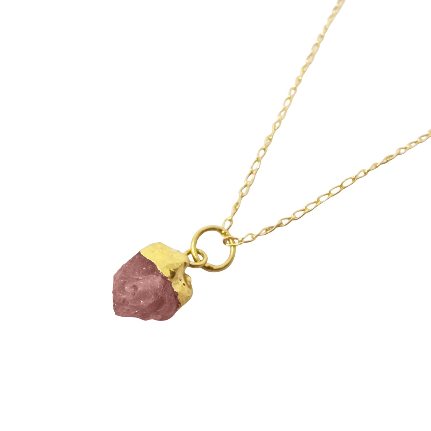 Raw Pink Tourmaline October Birthstone Gold Plated Charm Necklace