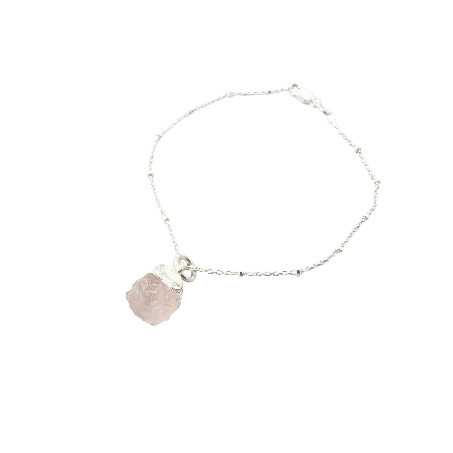 Raw Rose Quartz Birthstone Sterling Silver Bracelet