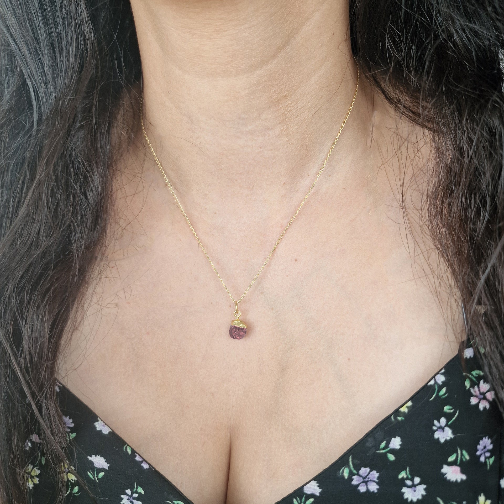 Raw Ruby Gold Plated July Birthstone Necklace