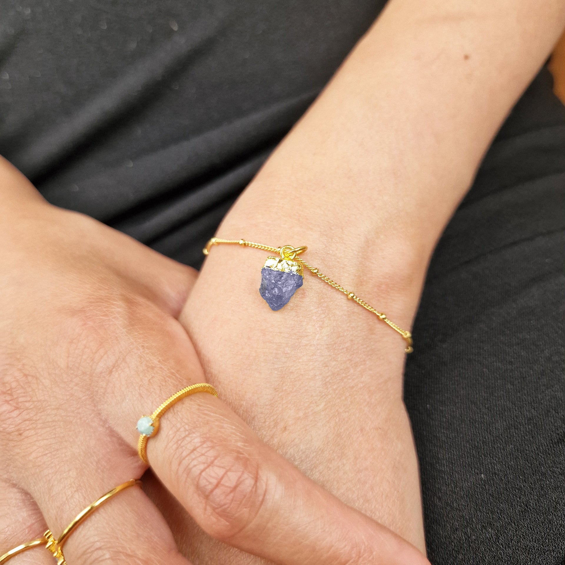 Raw Sapphire September Birthstone Satellite Crystal Bracelet