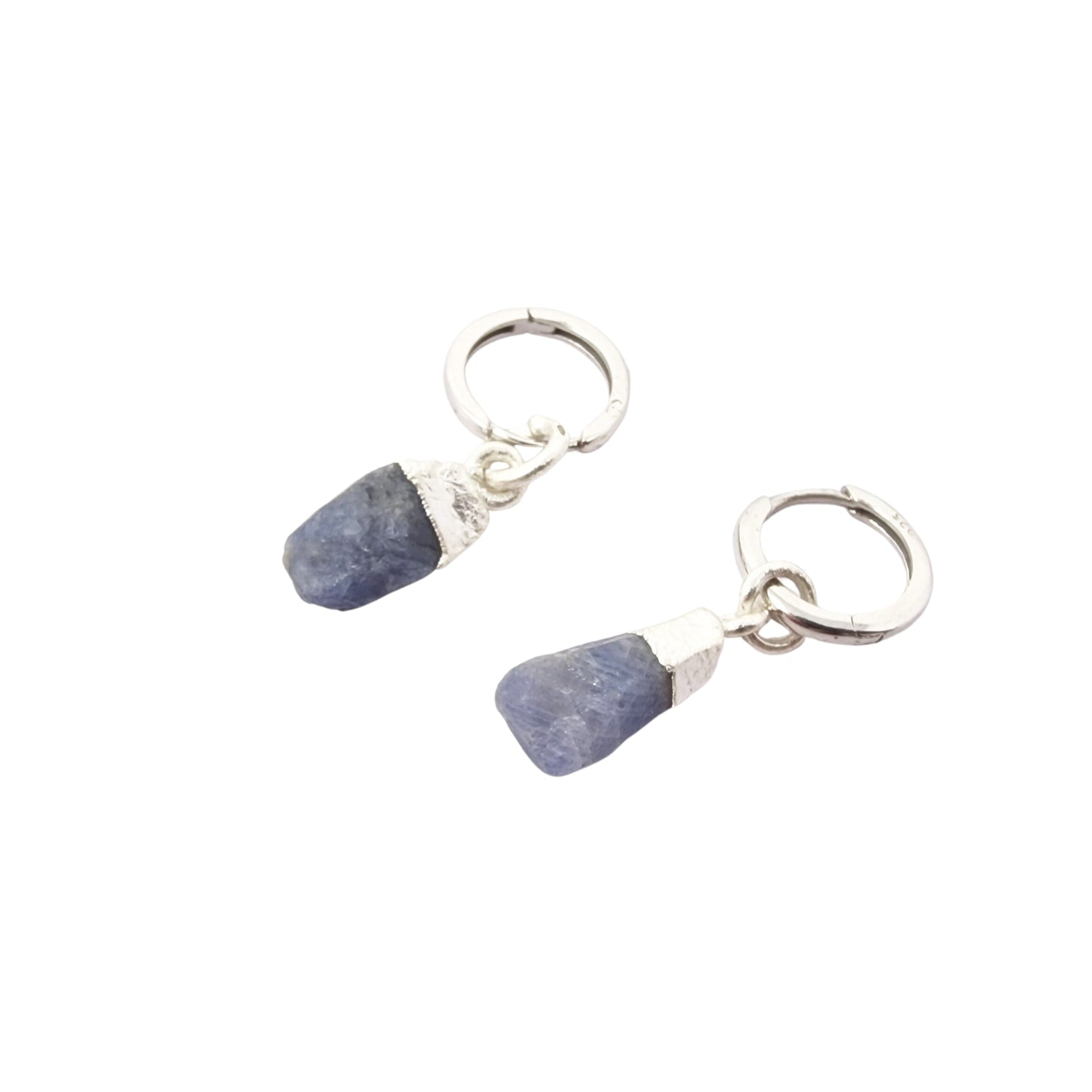Raw Sapphire September Birthstone Sterling Silver Round Huggies
