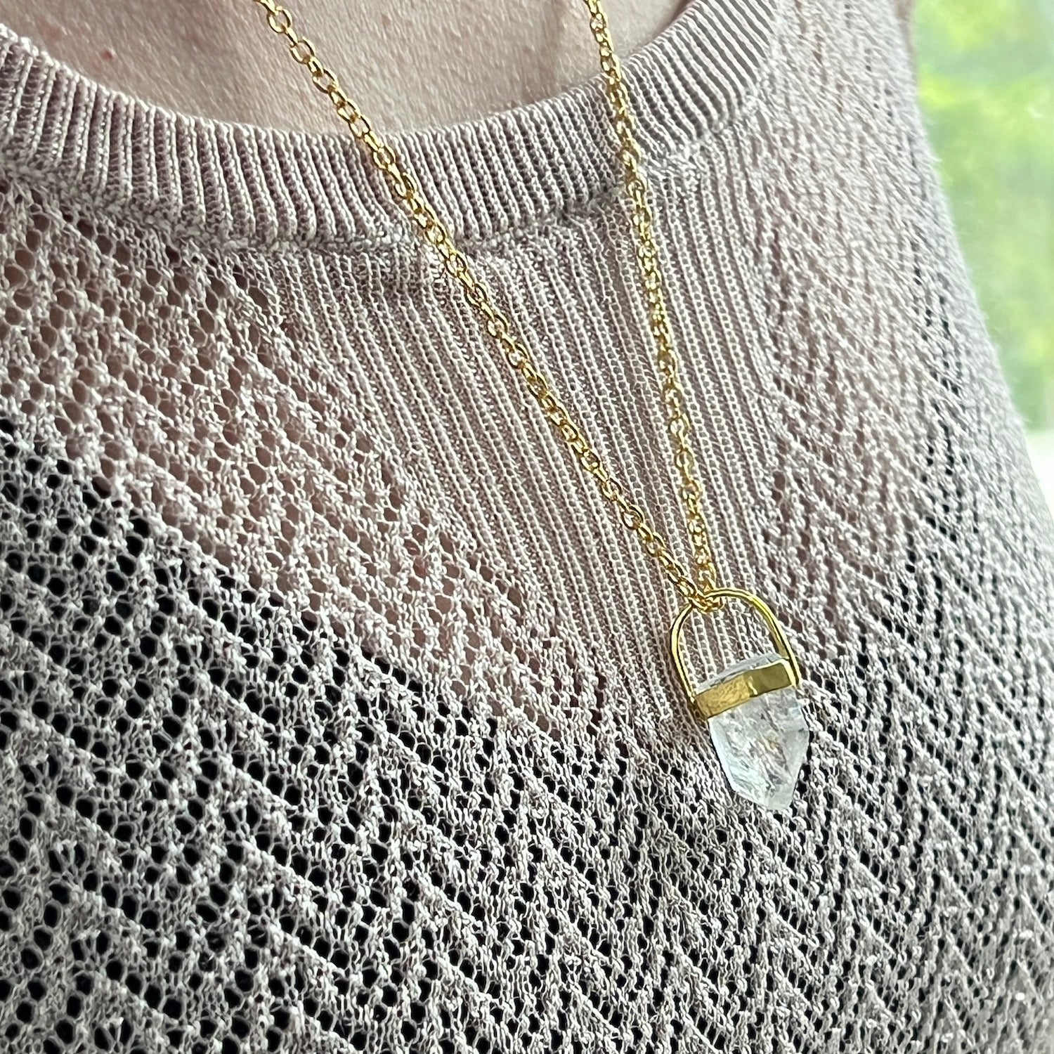 Raw Short Rock Crystal On Simple Chain