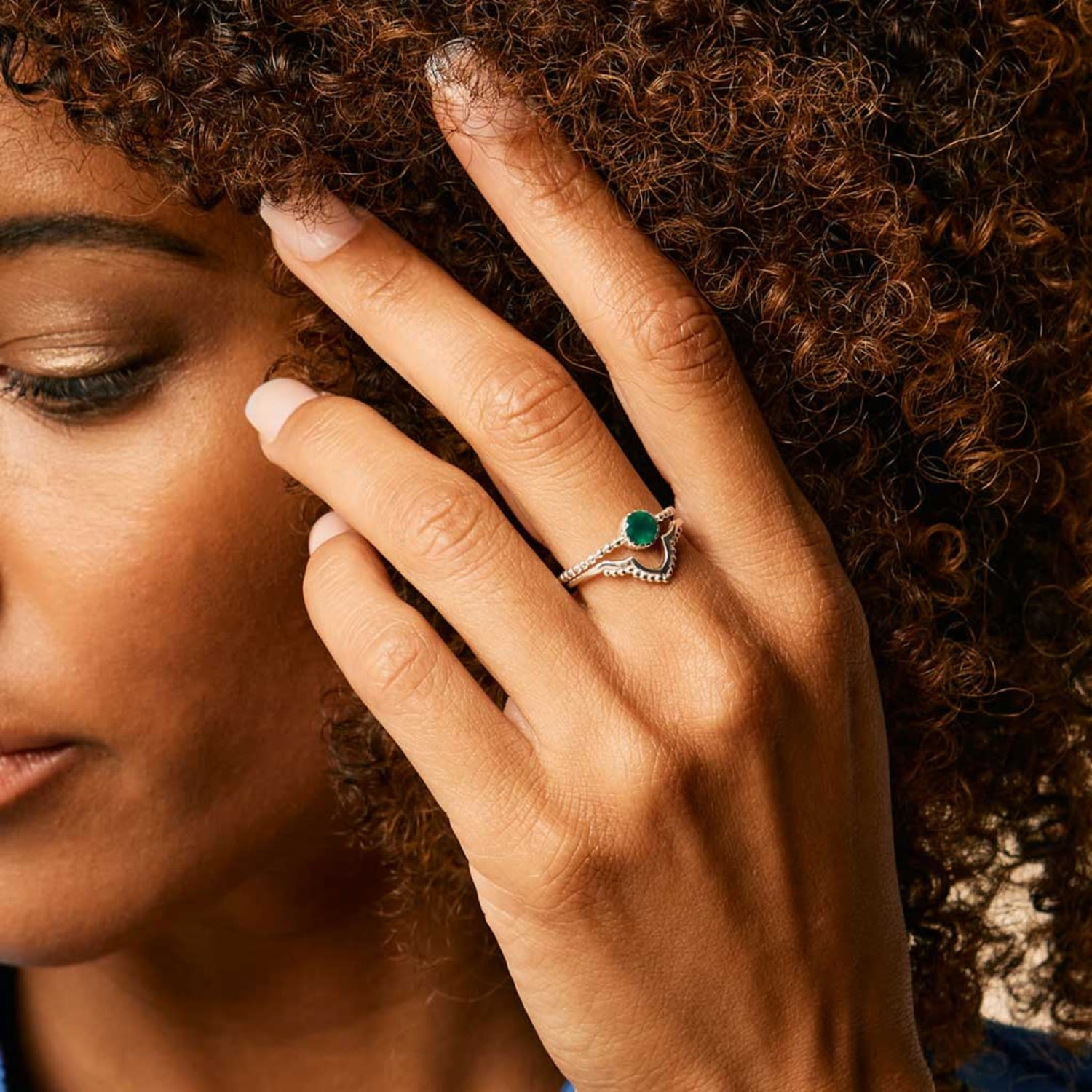 Rawa Silver Stacking Ring - Green Onyx