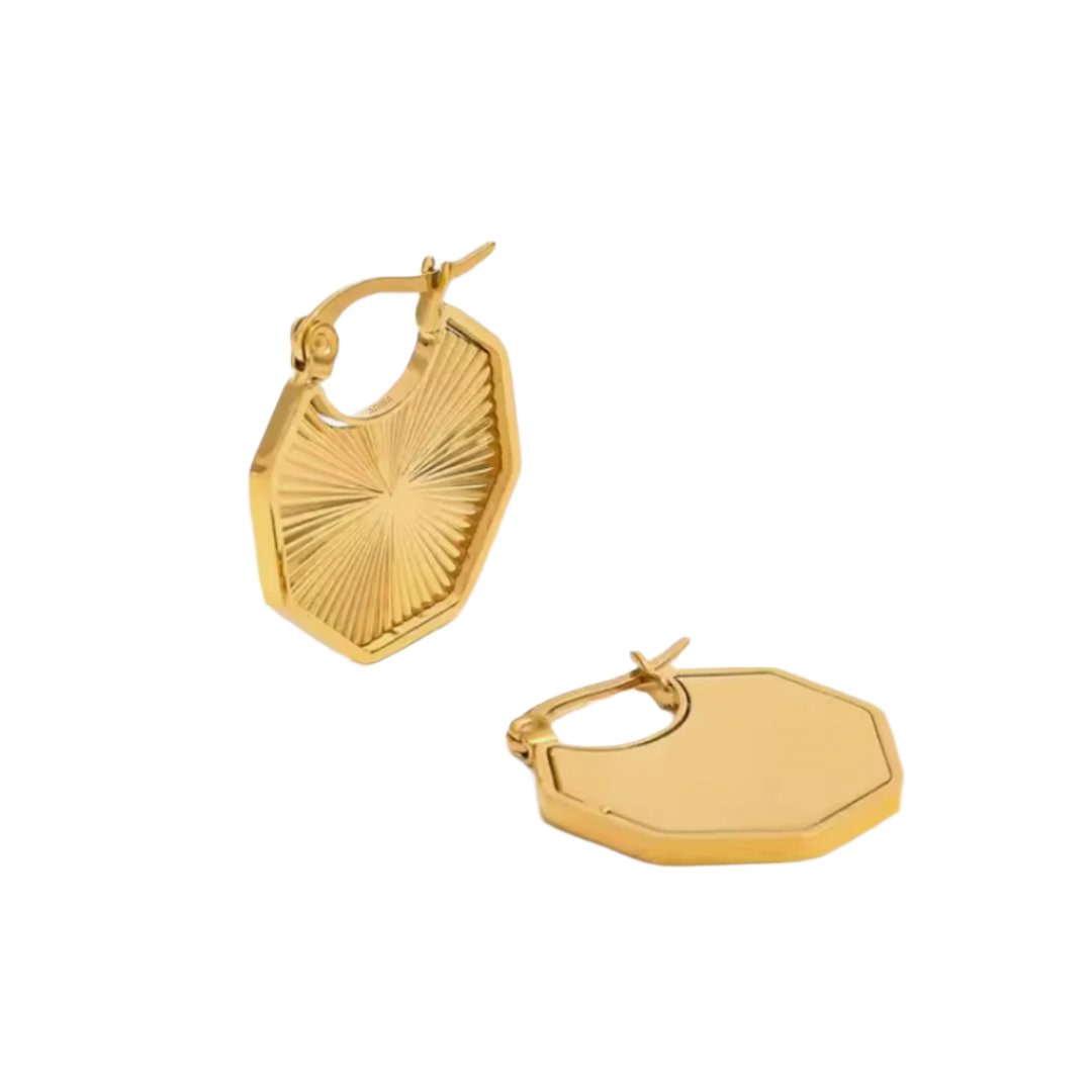 Rays Of Hexagon Gold Plated Stainless Steel Huggie Earrings