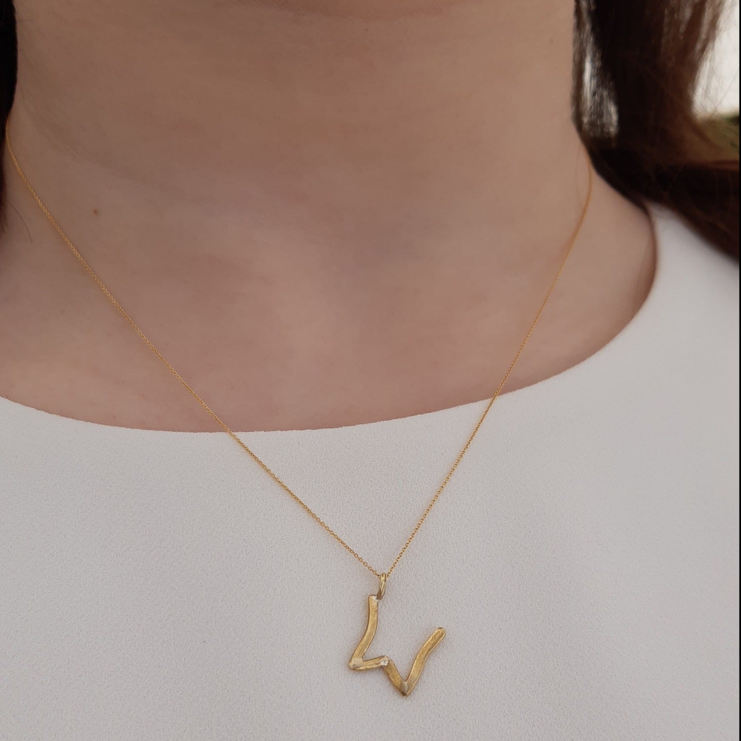 Solid Gold Letter W Pendant Necklace