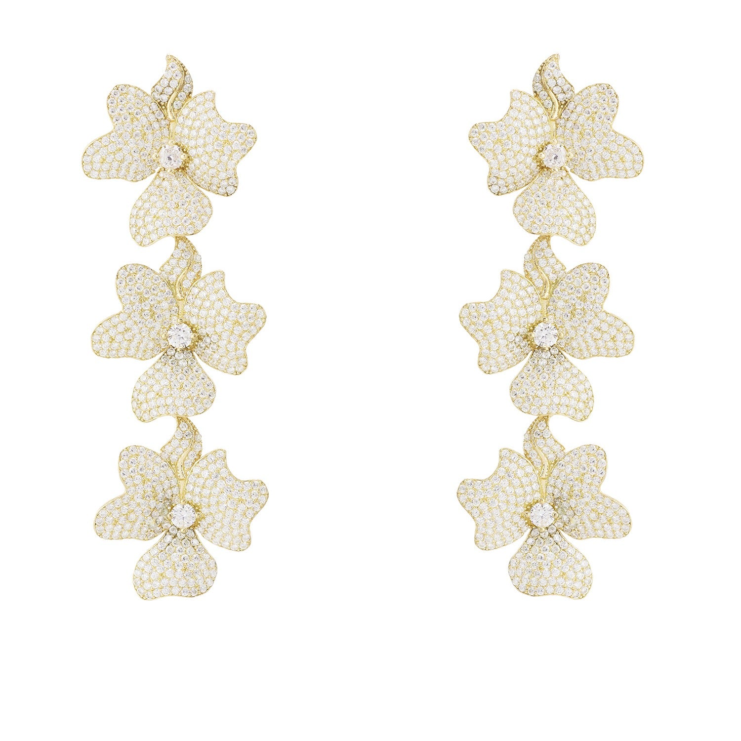 Jasmine Flower Triple Drop Earrings Gold