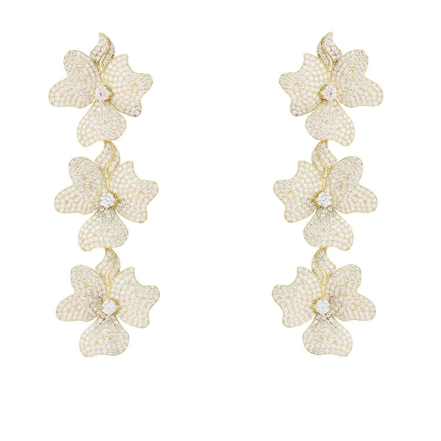 Jasmine Flower Triple Drop Earrings Gold