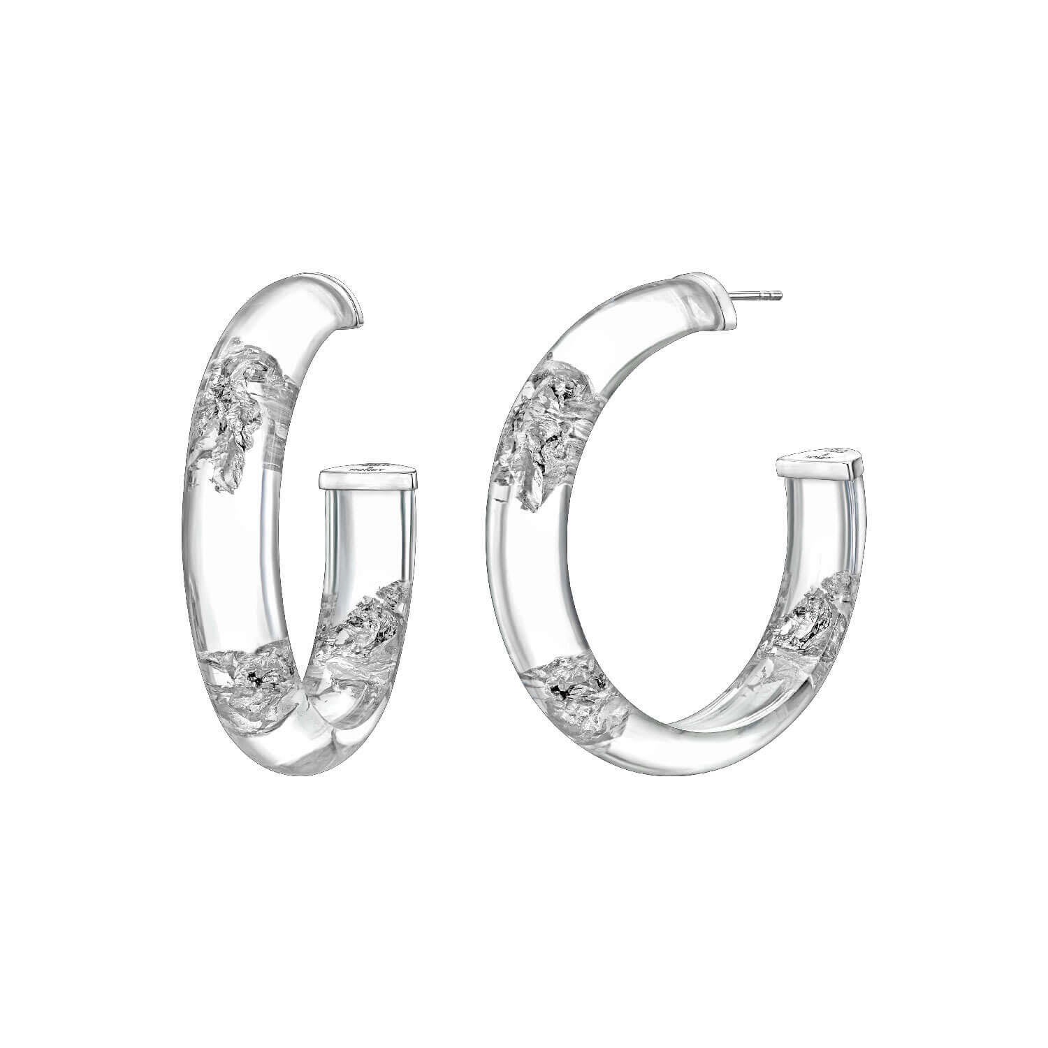 Silver Leaf Hoops In Clear