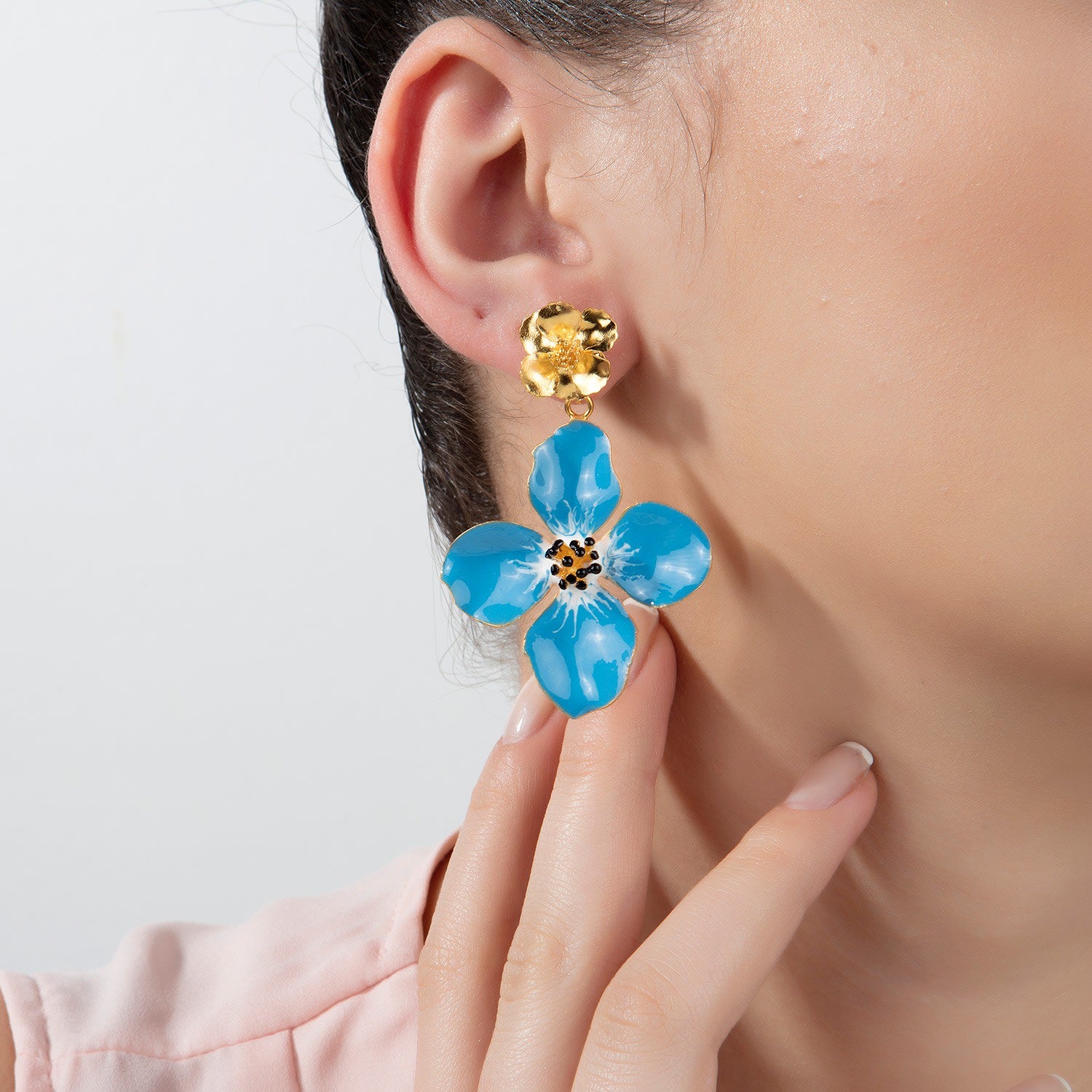 Light Blue Clover Flower Drop Earrings