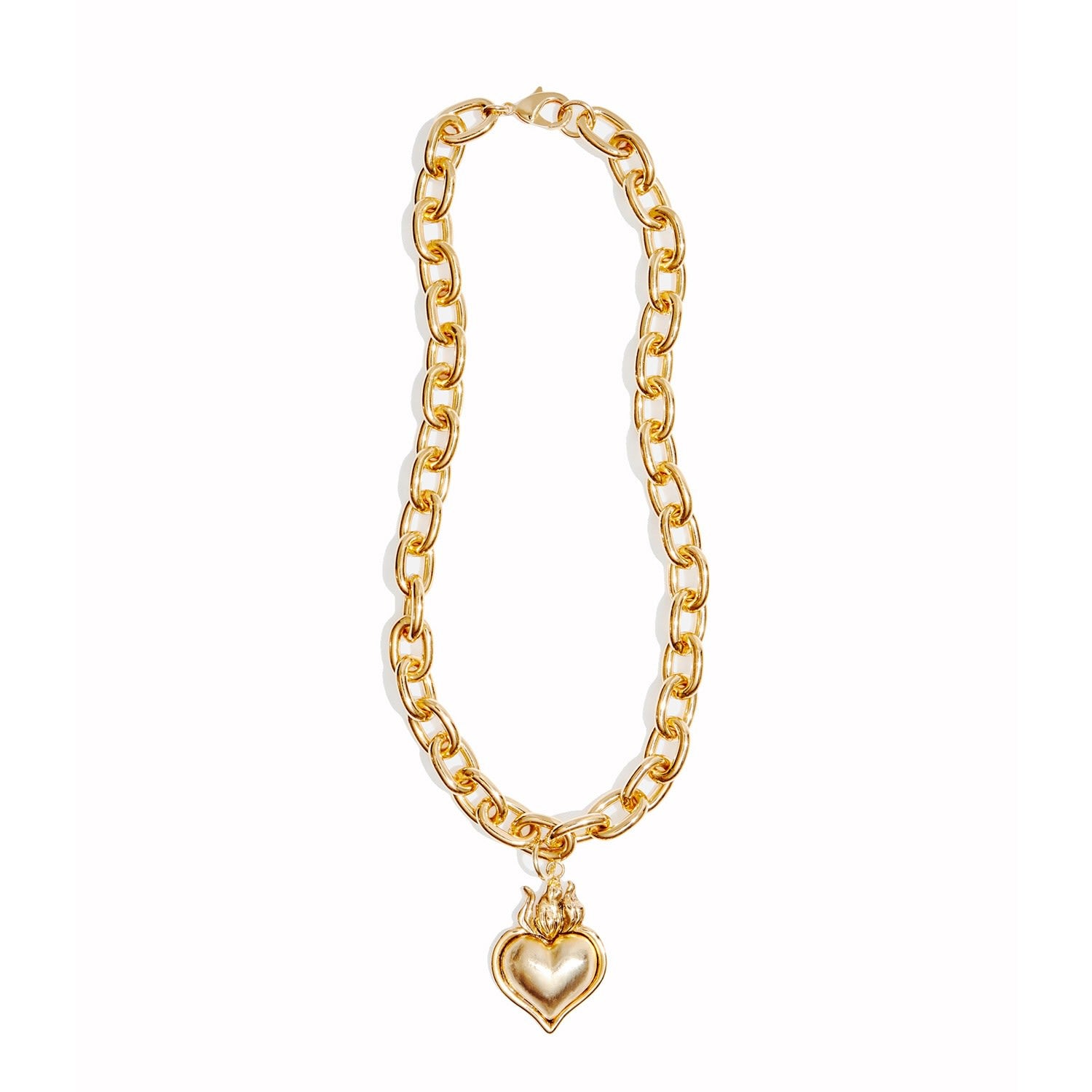 Smooth Hearts Aflame Chunky Chain Necklace - Gold