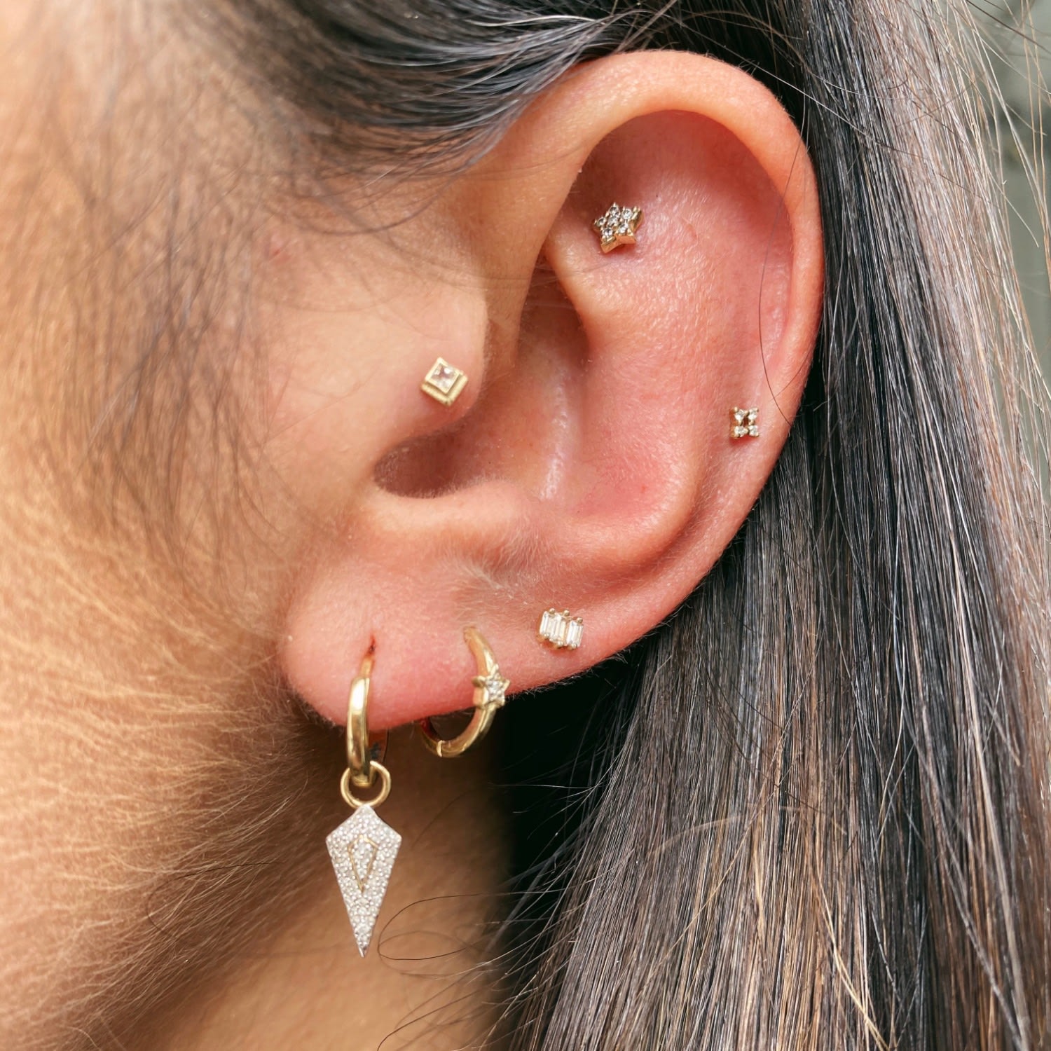 Diamond Rhombus Hoop Earrings 9K Gold
