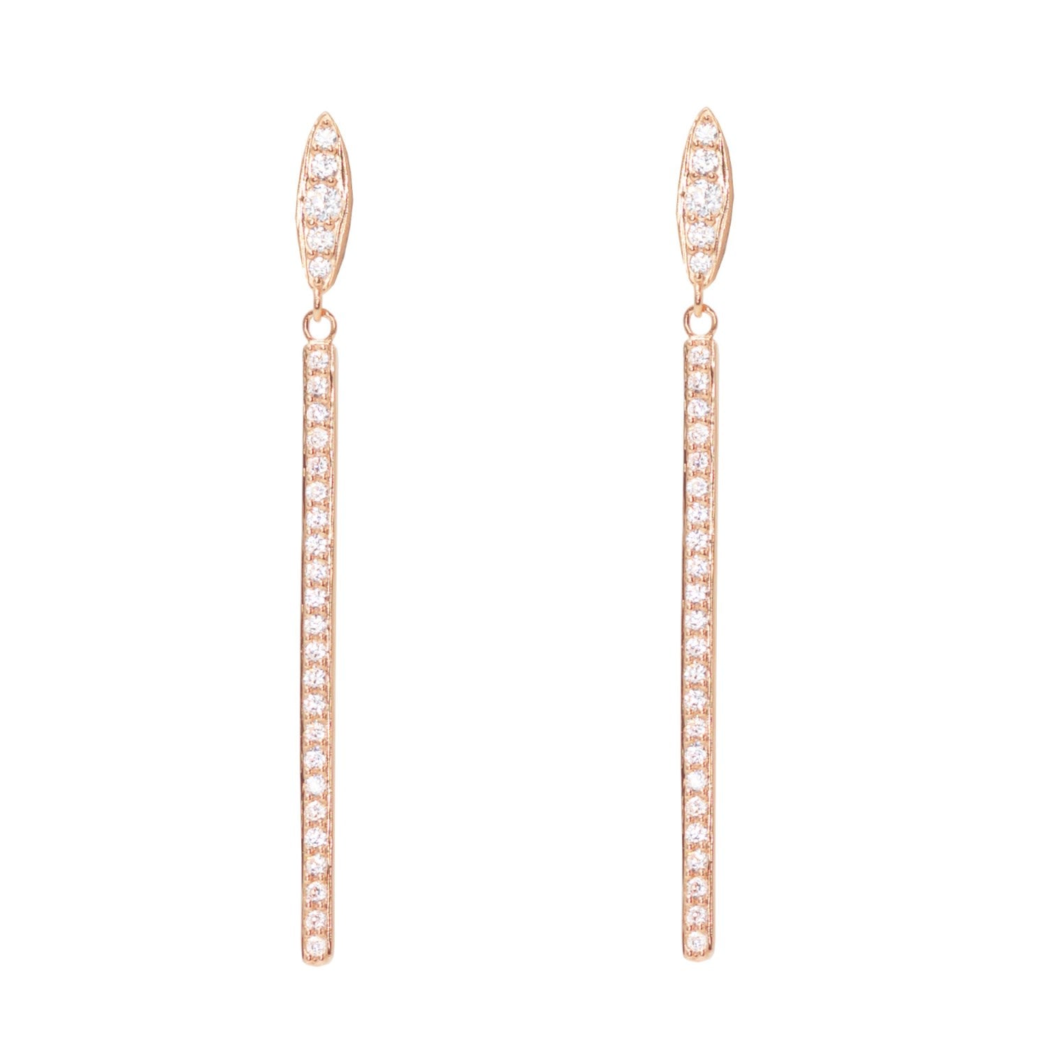 Candlestick Dangle Earrings With Crystals - Rose Gold