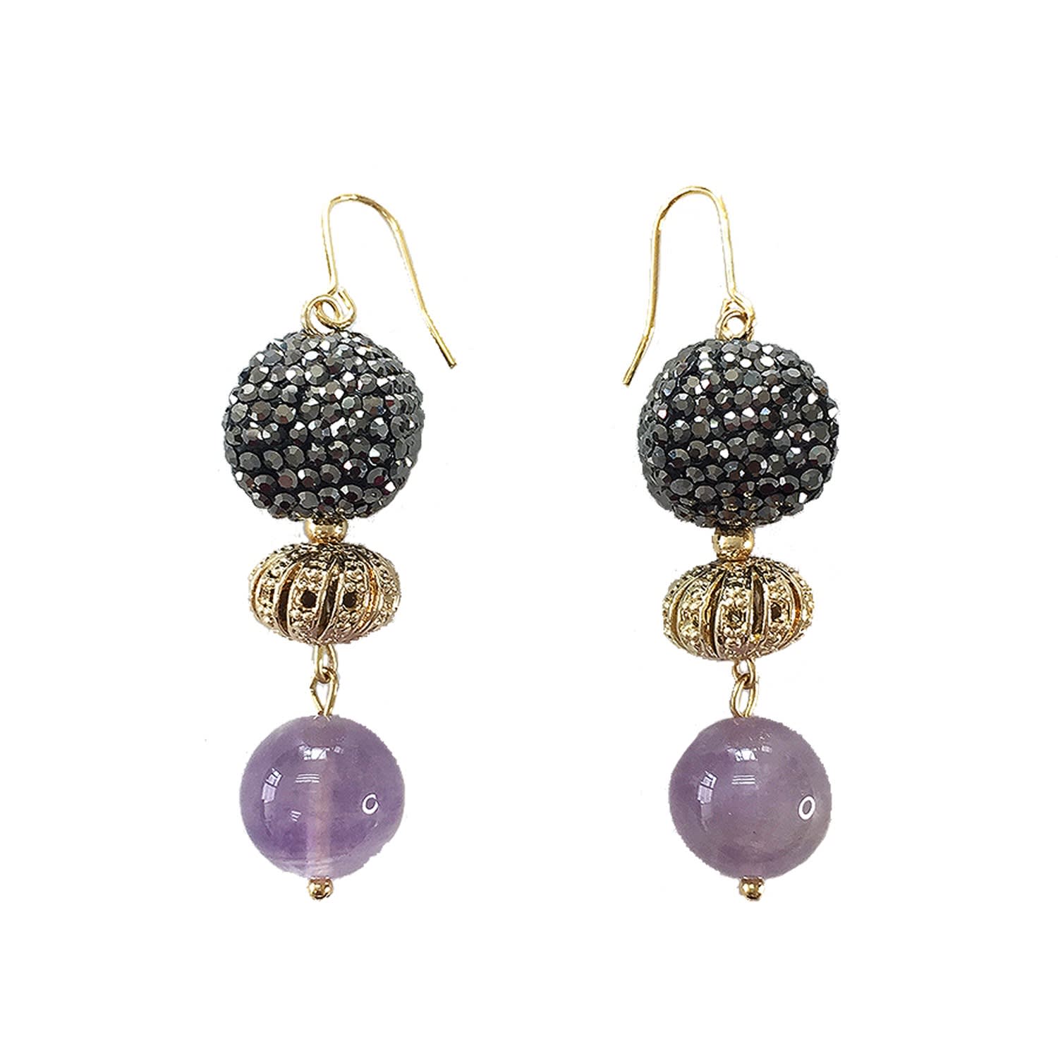 Amethyst & Rhinestone Drop Earrings