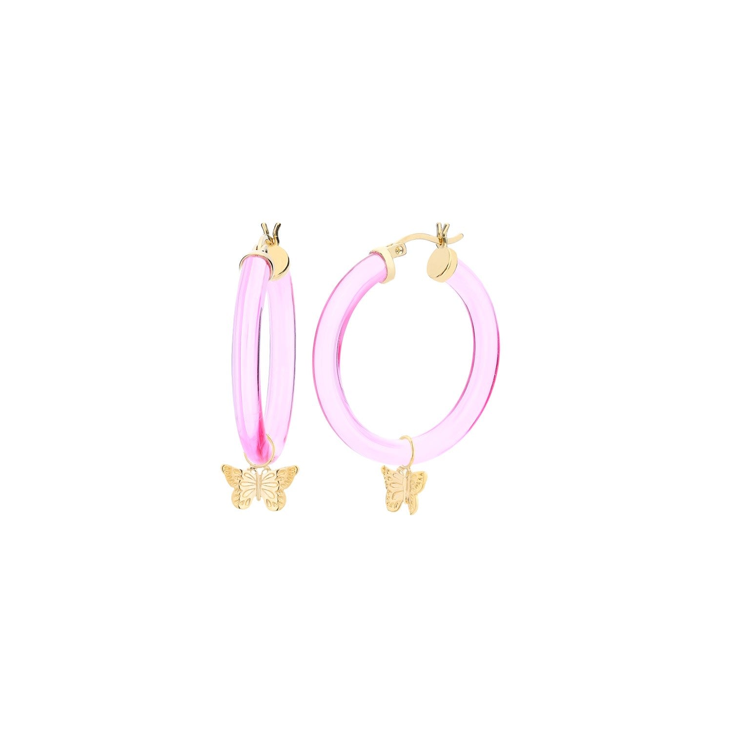 Butterfly Charm Hoop Earrings In Pink