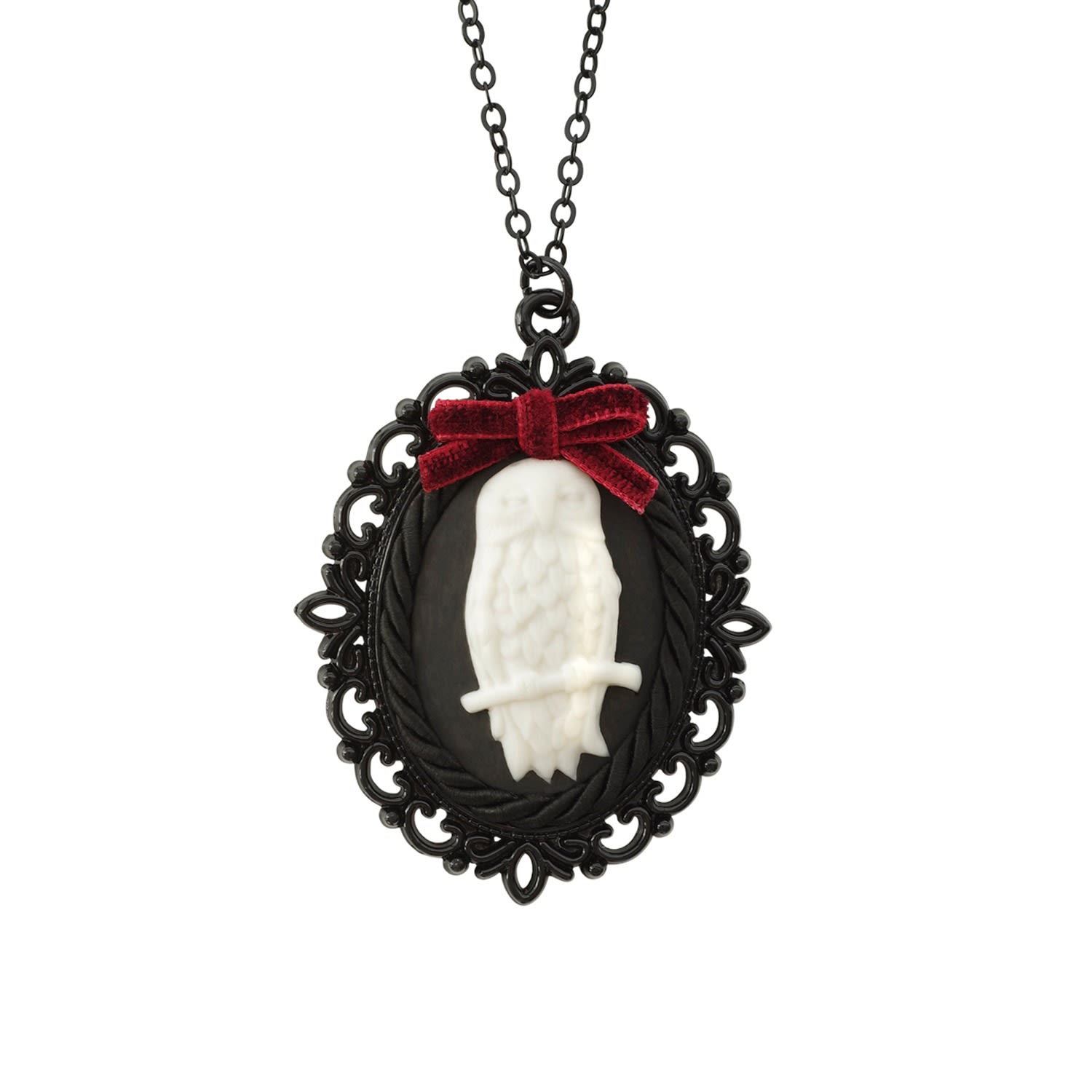 Dark Romance Porcelain Owl Cameo Necklace