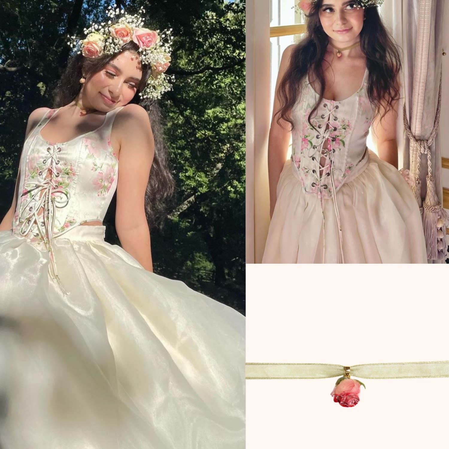 Real Flower Bella Rosa Rosebud Organza Ribbon Choker