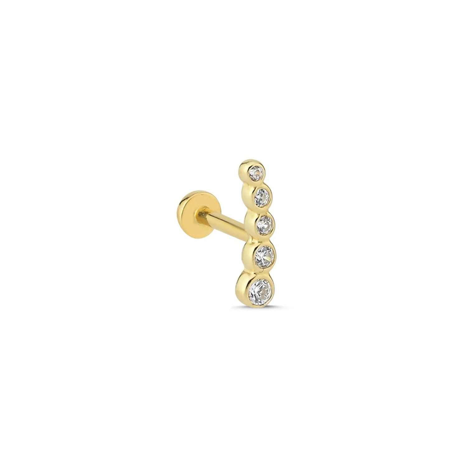 Real Gold Five Stone Tragus, Gold Round Stone Piercing, Screw Back Climber Earrings, Cartilage Moissanite Earrings, Piercing Jewelry