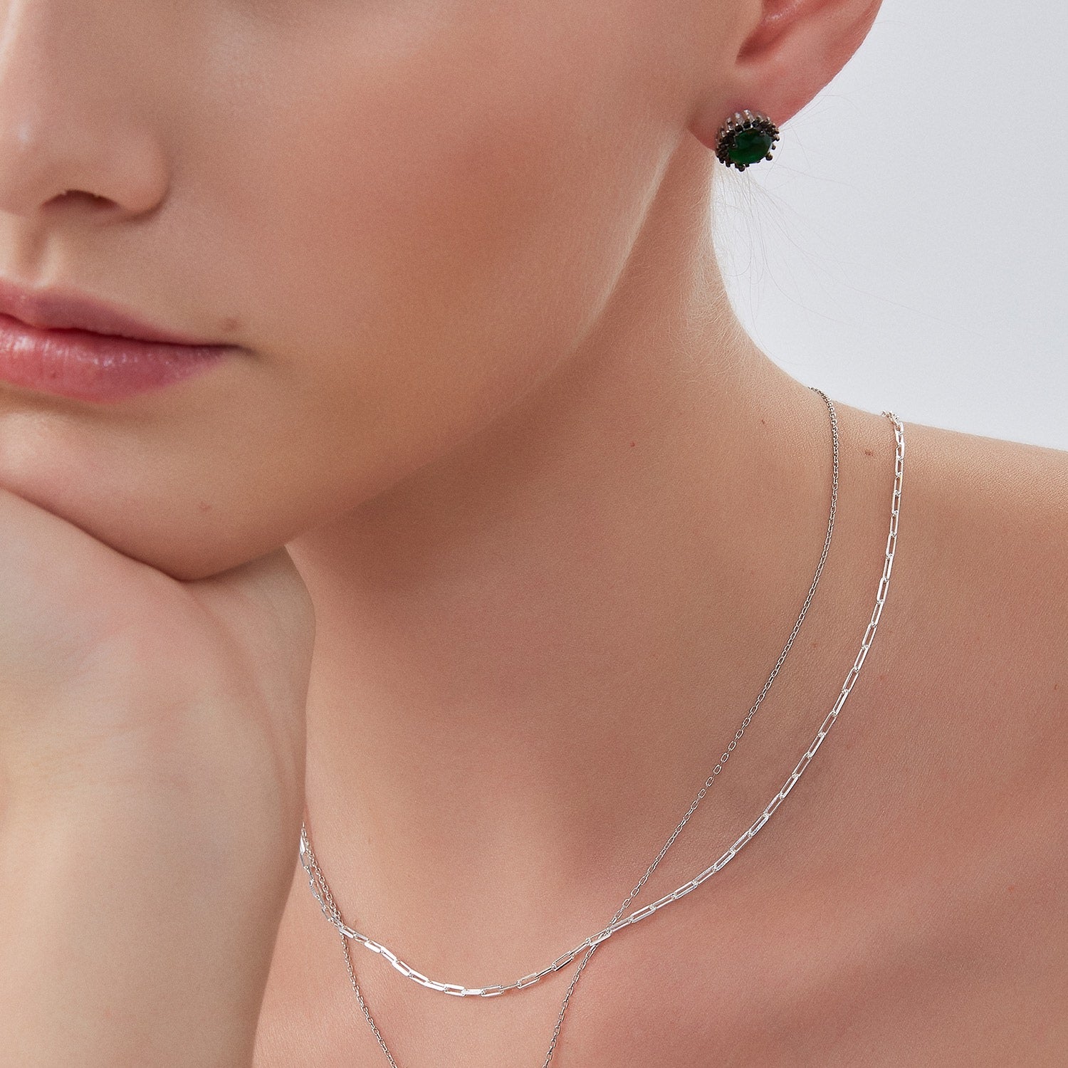 Rectangular Link Chain Sterling Silver Necklace - Silver